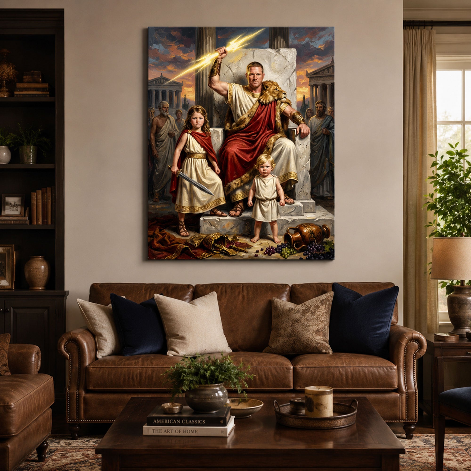 Custom Face For Dad Zeus Canvas Print, Personalized God of Thunder Family Portrait, Father’s Day Gift