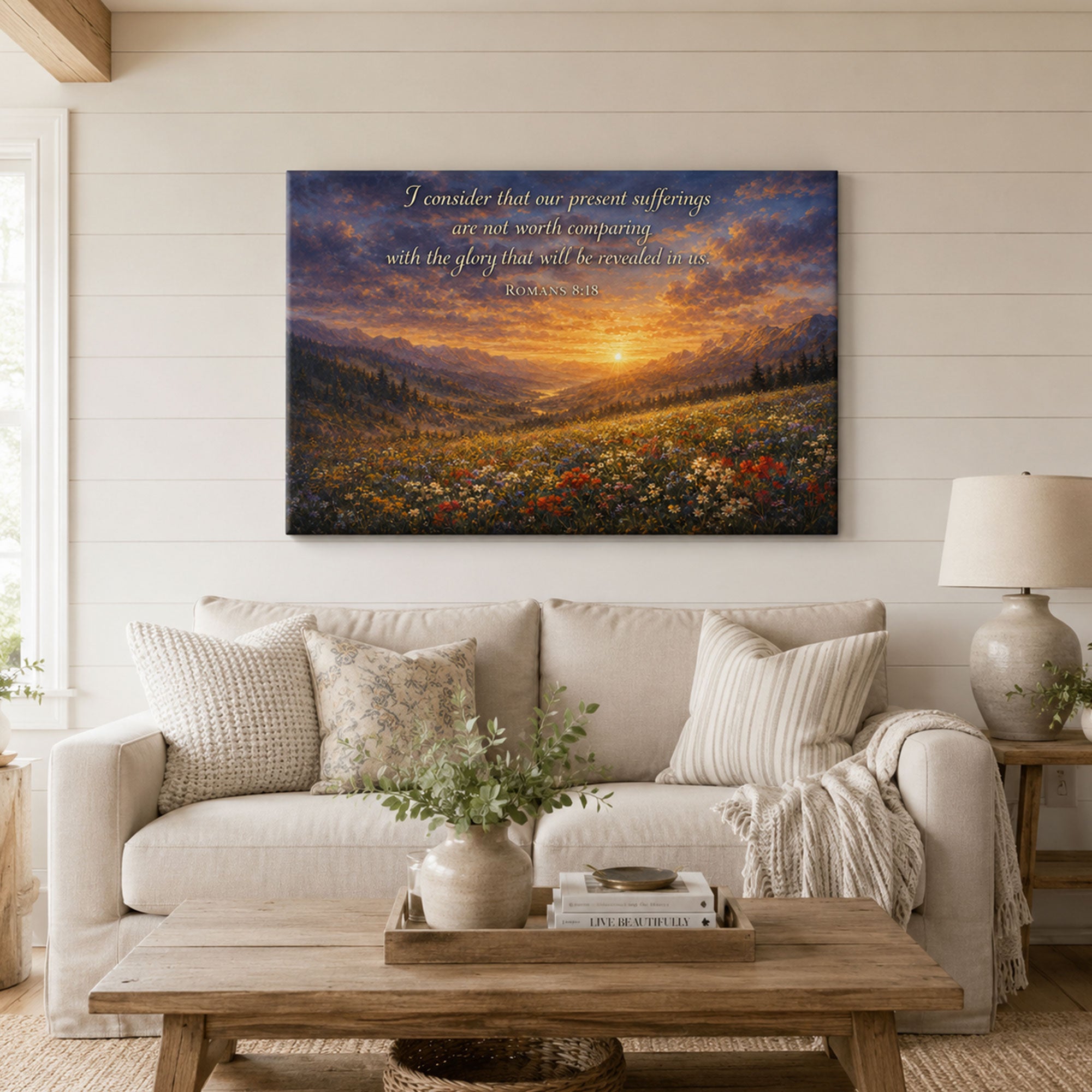 Romans 8:18 Bible Verse Panoramic Canvas Print, Christian Scripture Landscape Wall Art, Faith Home Decor Gift