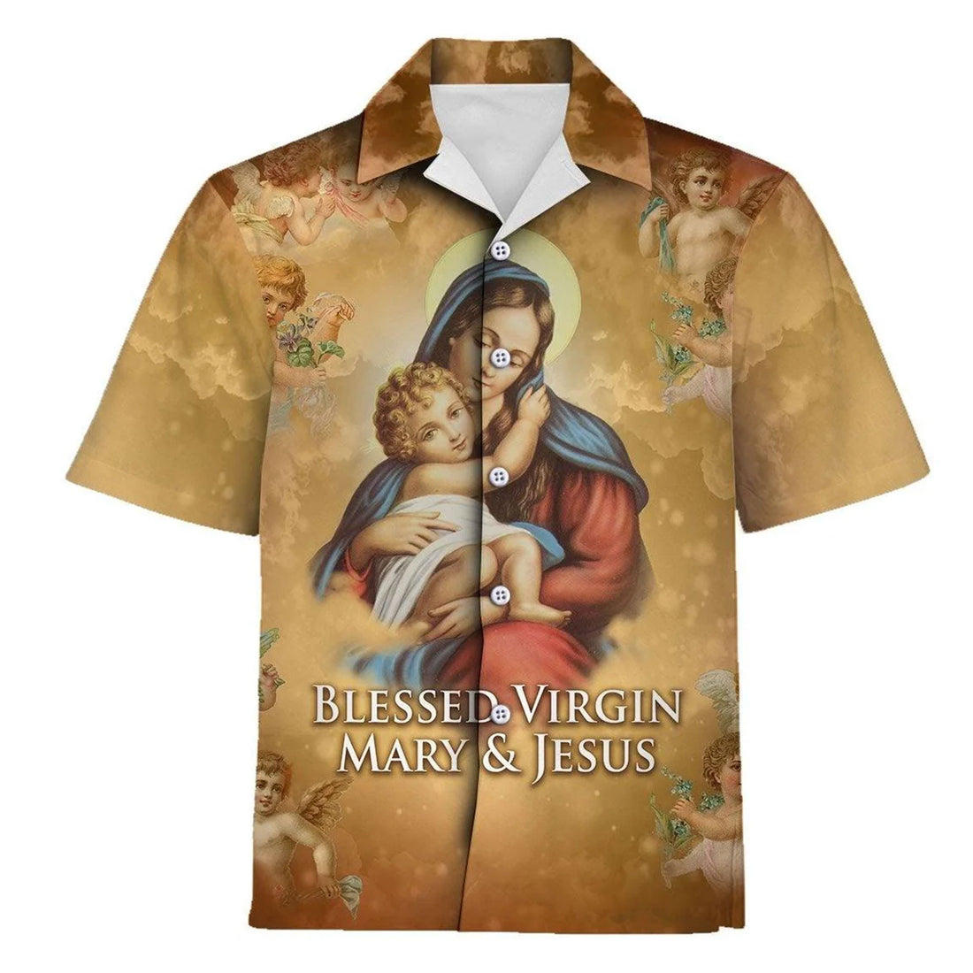 Blessed Virgin Mary and Jesus Hawaiian Shirt, Catholic Christian Apparel, Religious Faith Gift for Men Women