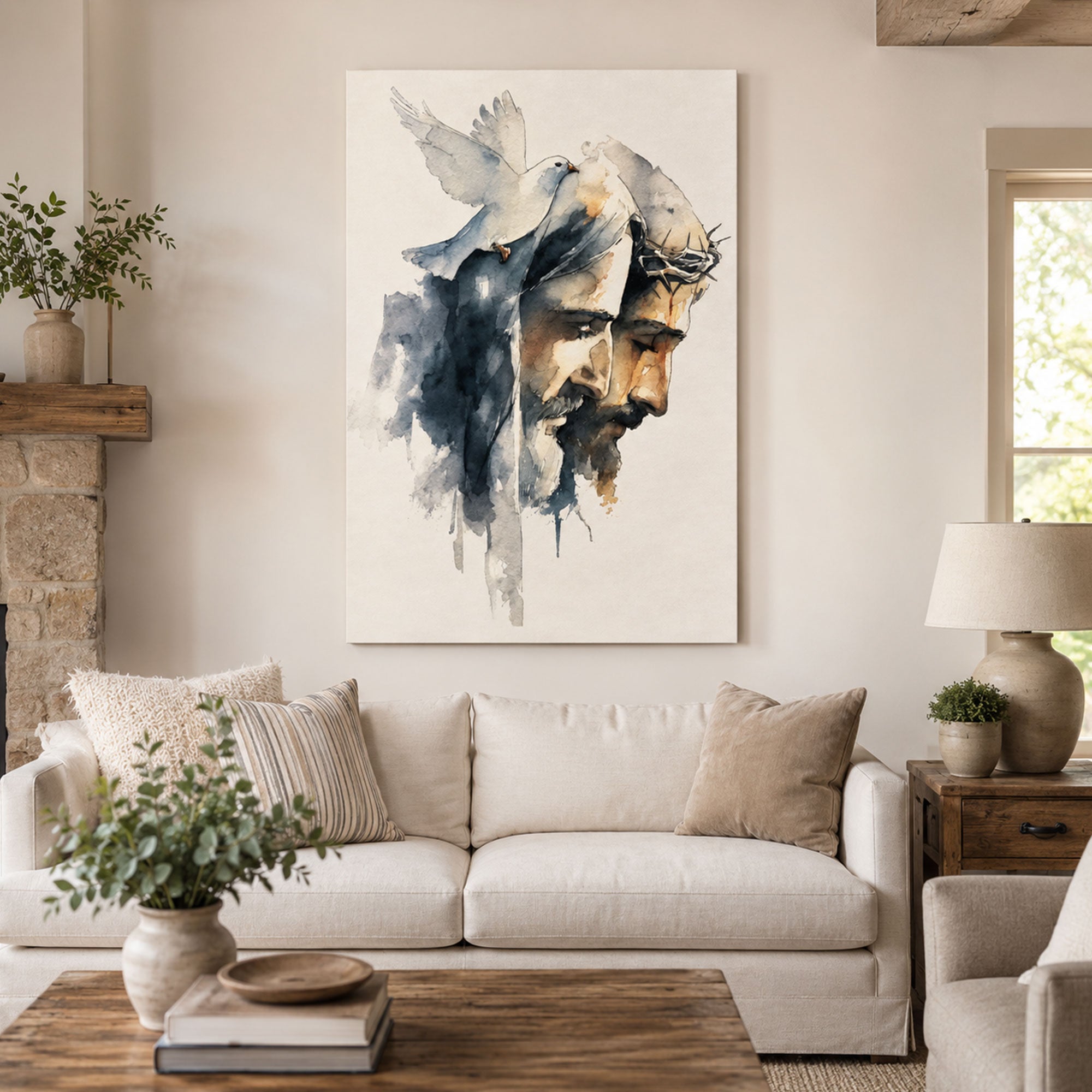 Holy Trinity Abstract Watercolor Canvas Print, Father Son and Holy Spirit Christian Catholic Wall Art