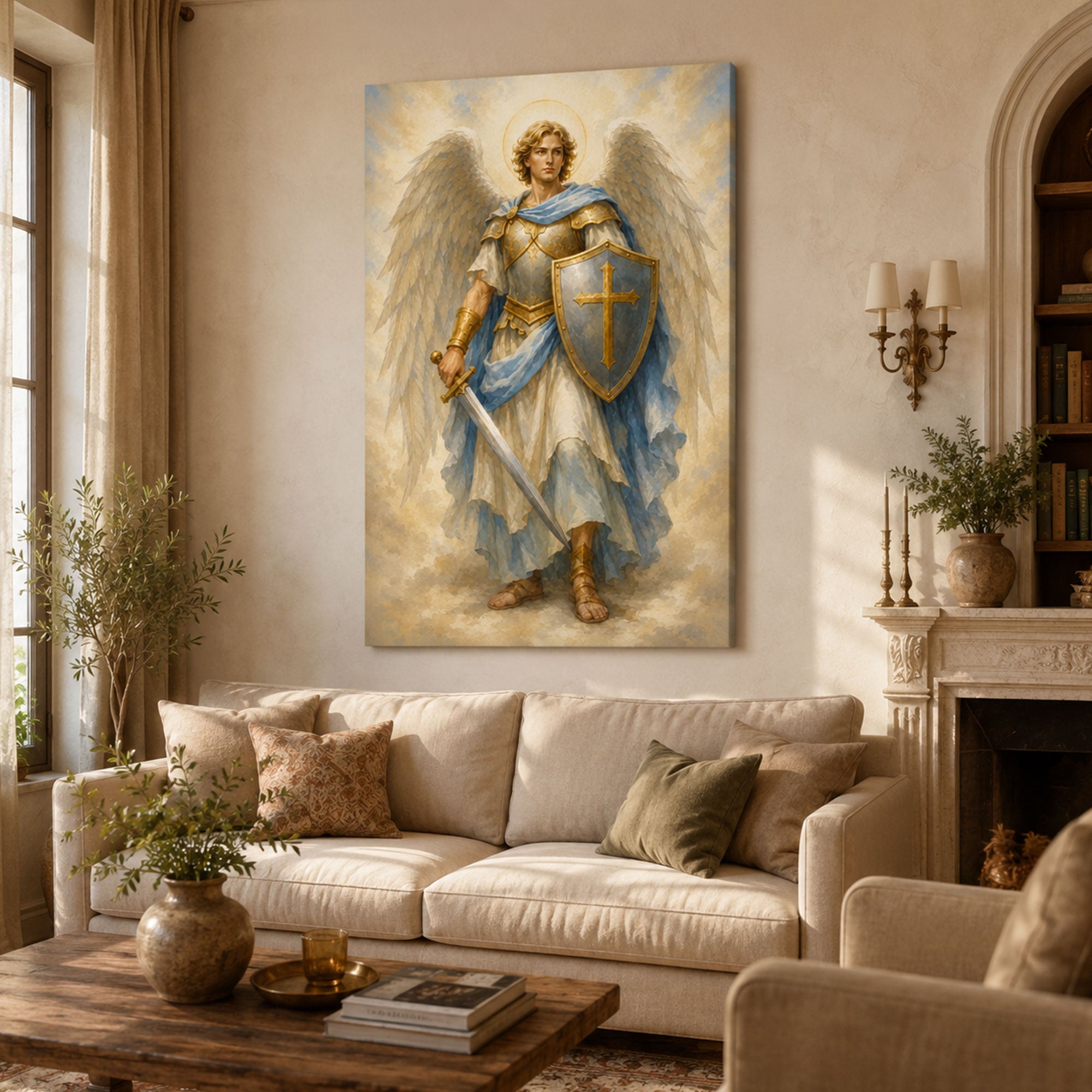 Saint Michael Archangel Canvas Print, Sword and Shield Catholic Wall Art, Guardian Faith Home Decor
