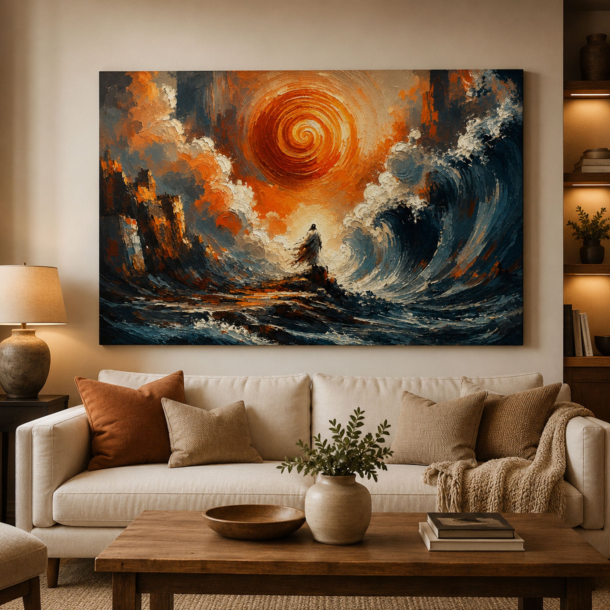 Jesus Calming the Storm Canvas Print, Christian Ocean Wall Art, Faith Home Decor