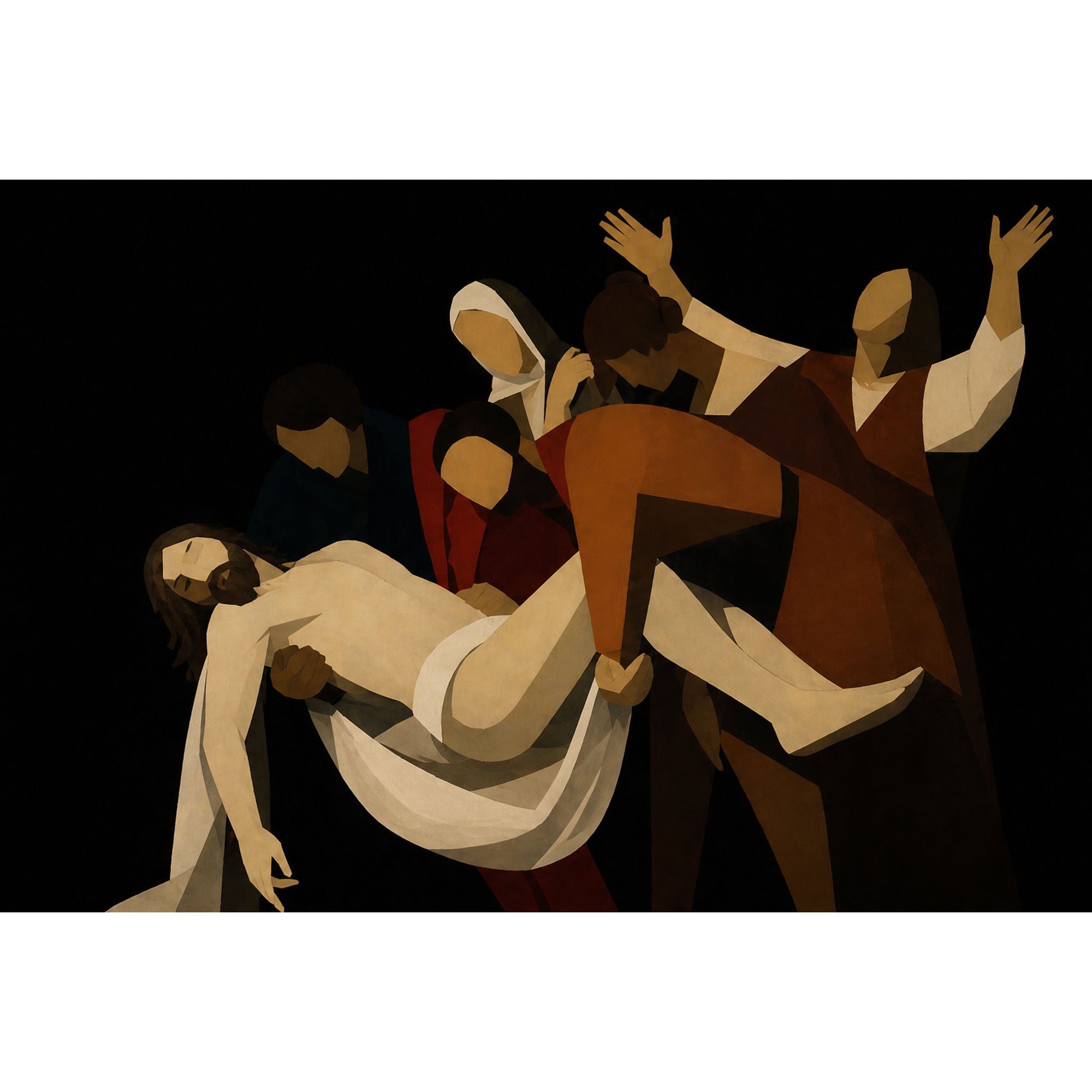 The Entombment of Christ Canvas Print, Modern Abstract Christian Wall Art, Sacred Passion Scene, Minimalist Religious Decor