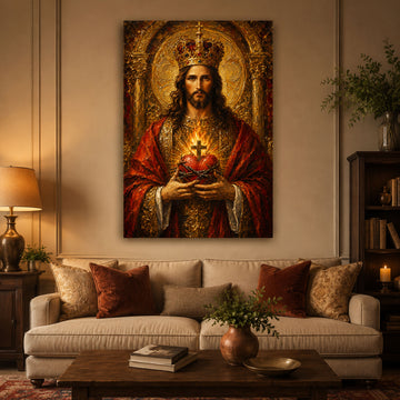 Christ the King Sacred Heart Canvas Print, Crowned Jesus Catholic Wall Art