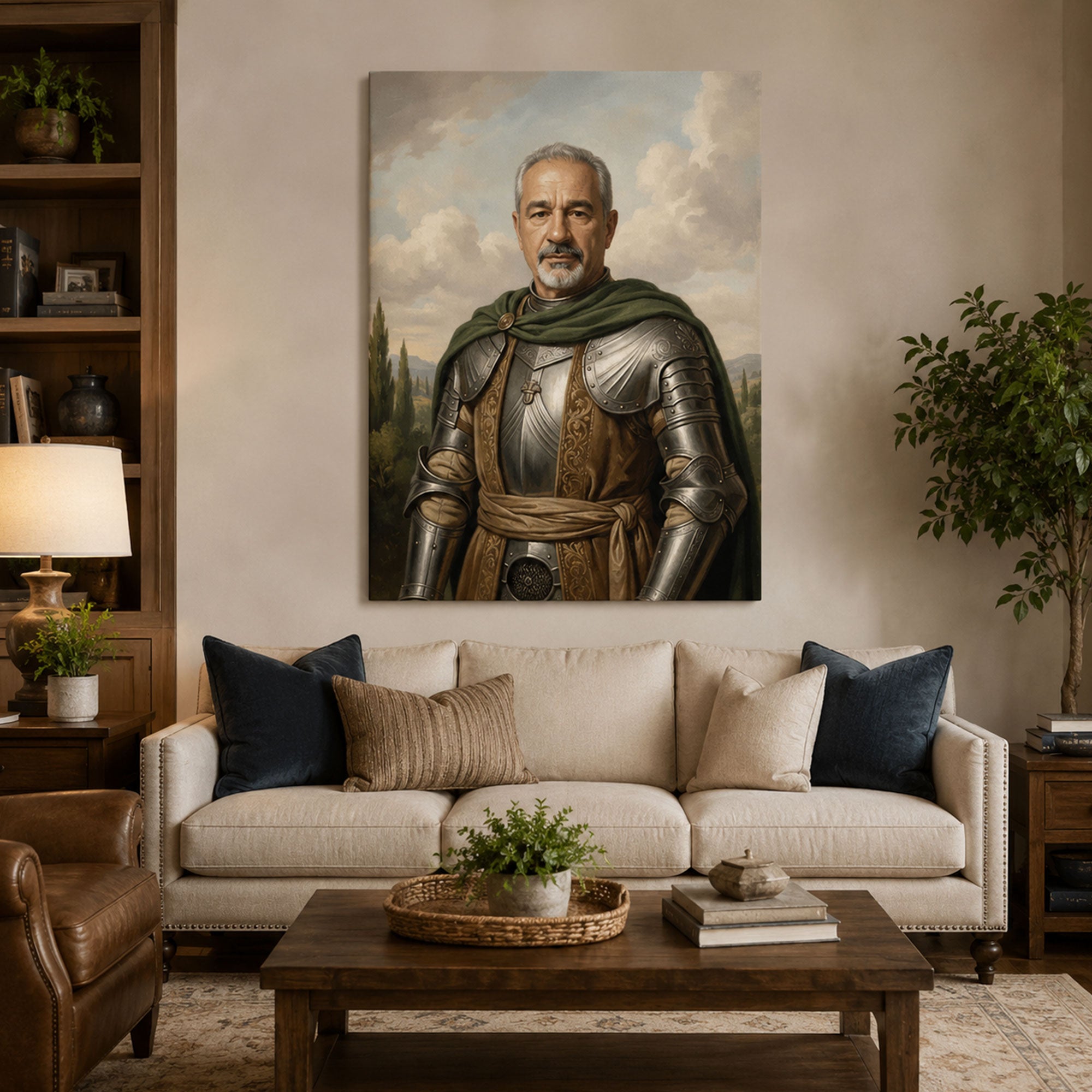 Custom Face For Dad Romantic Warrior Canvas, Personalized Noble Armor Portrait, Funny Father’s Day Gift