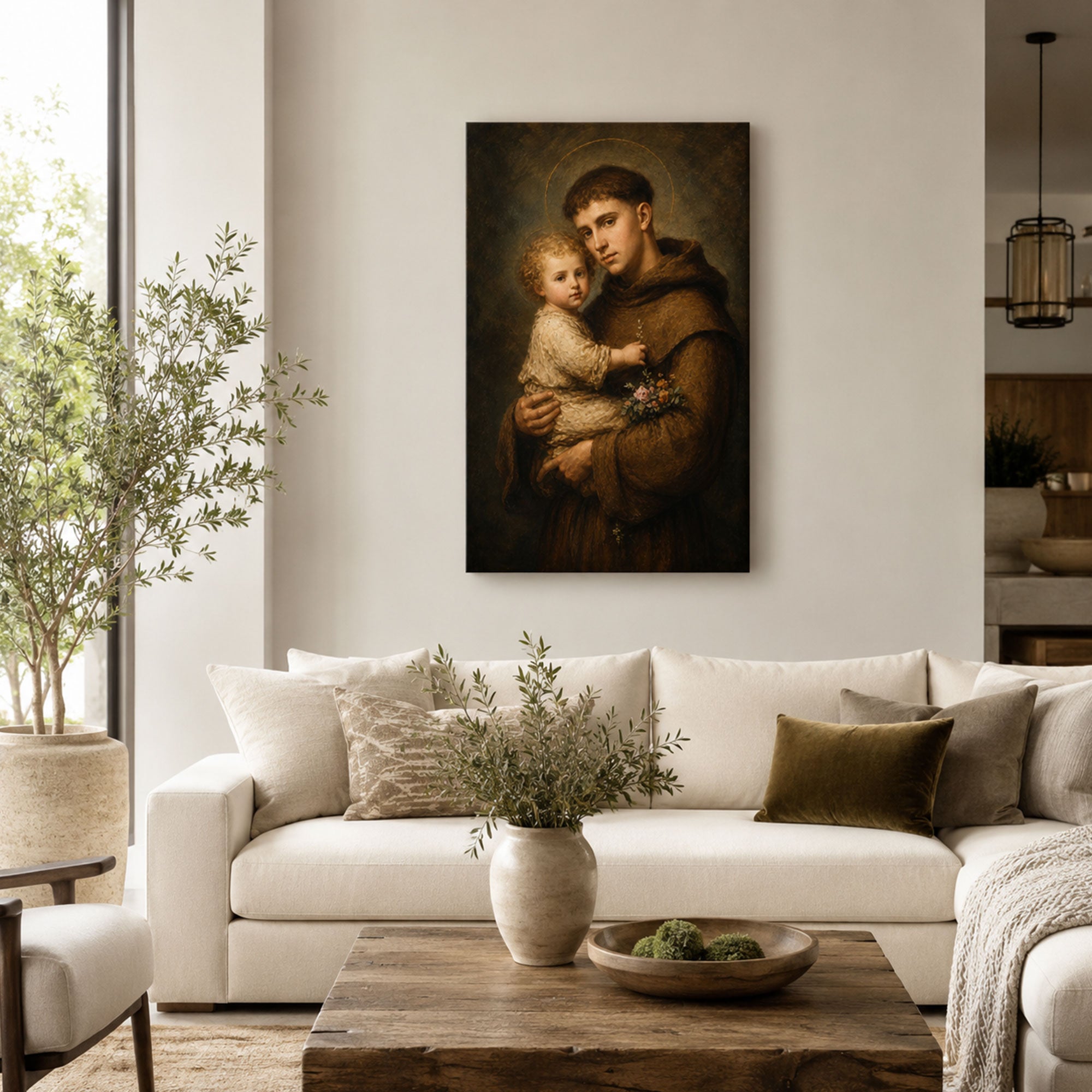 Saint Anthony of Padua with Child Jesus Canvas Print, Catholic Wall Decor, Faith Gift