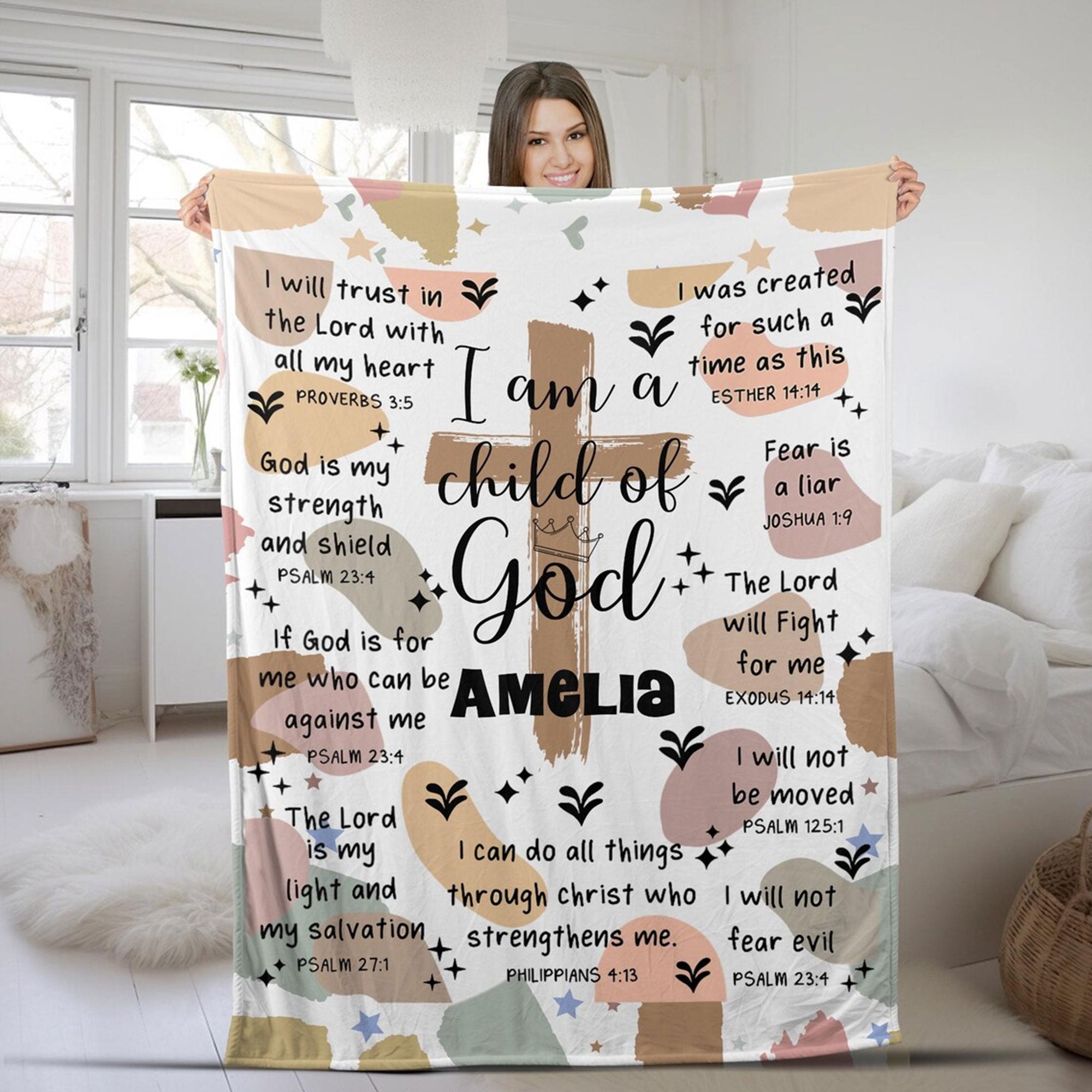 Personalized Christian Blanket, I Am A Child Of God Throw, Custom Name Bible Verse Blanket, Faith in God Scripture Gift, Christian Gift Idea