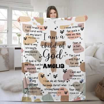 Personalized Christian Blanket, I Am A Child Of God Throw, Custom Name Bible Verse Blanket, Faith in God Scripture Gift, Christian Gift Idea