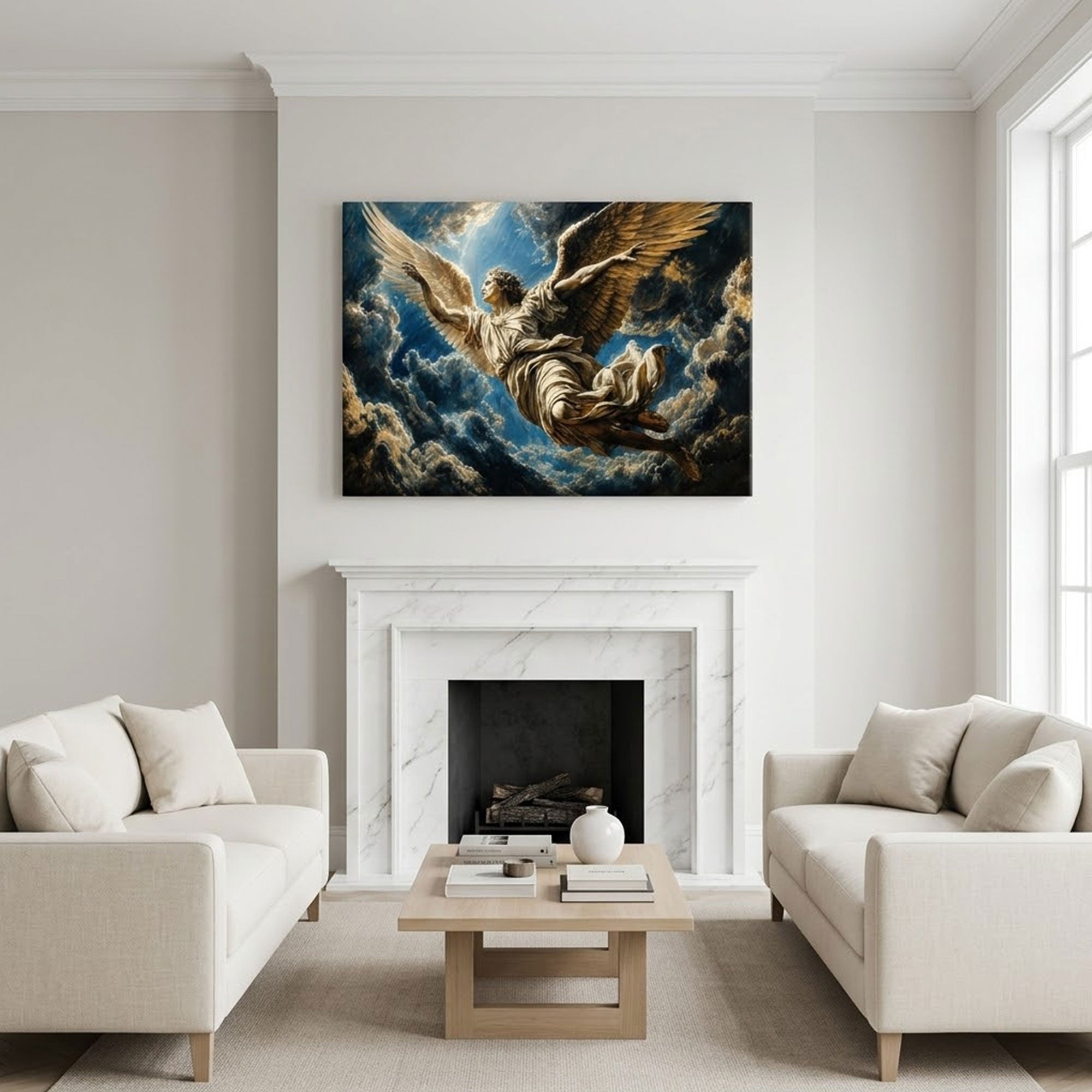 Heavenly Angel in Flight Canvas Print, Christian Celestial Wall Art, Classic Faith Home Decor Gift