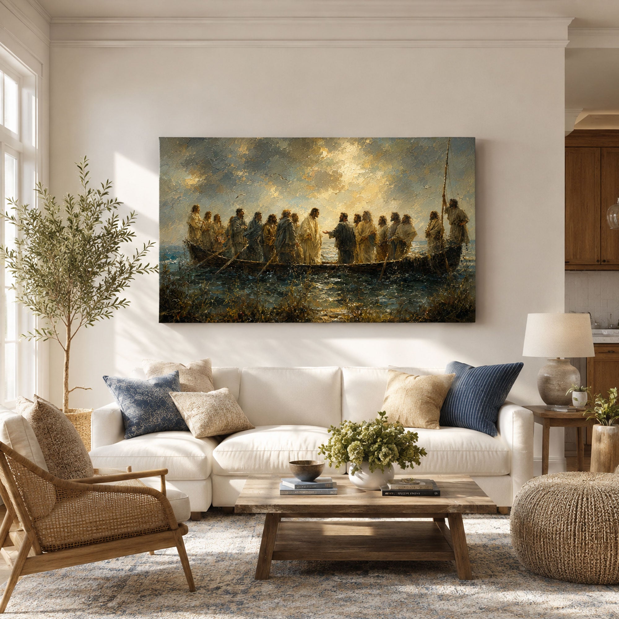 Jesus and the Twelve Apostles Canvas Print, Sea of Galilee Christian Wall Decor, Faith Gift