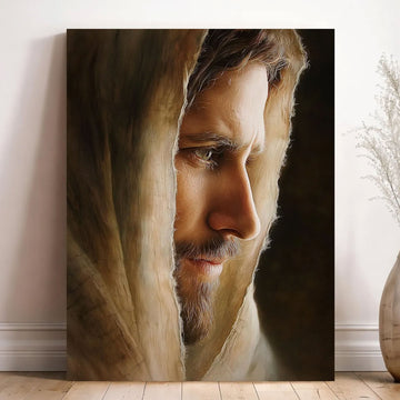 Jesus Christ Face Portrait Canvas Wall Art, Warm Light Christian Decor, Sacred Religious Artwork, Inspirational Faith Home Decor, Spiritual Gift