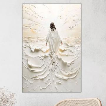 Christian Jesus Canvas Print, Walking Into Light Religious Wall Art Decor