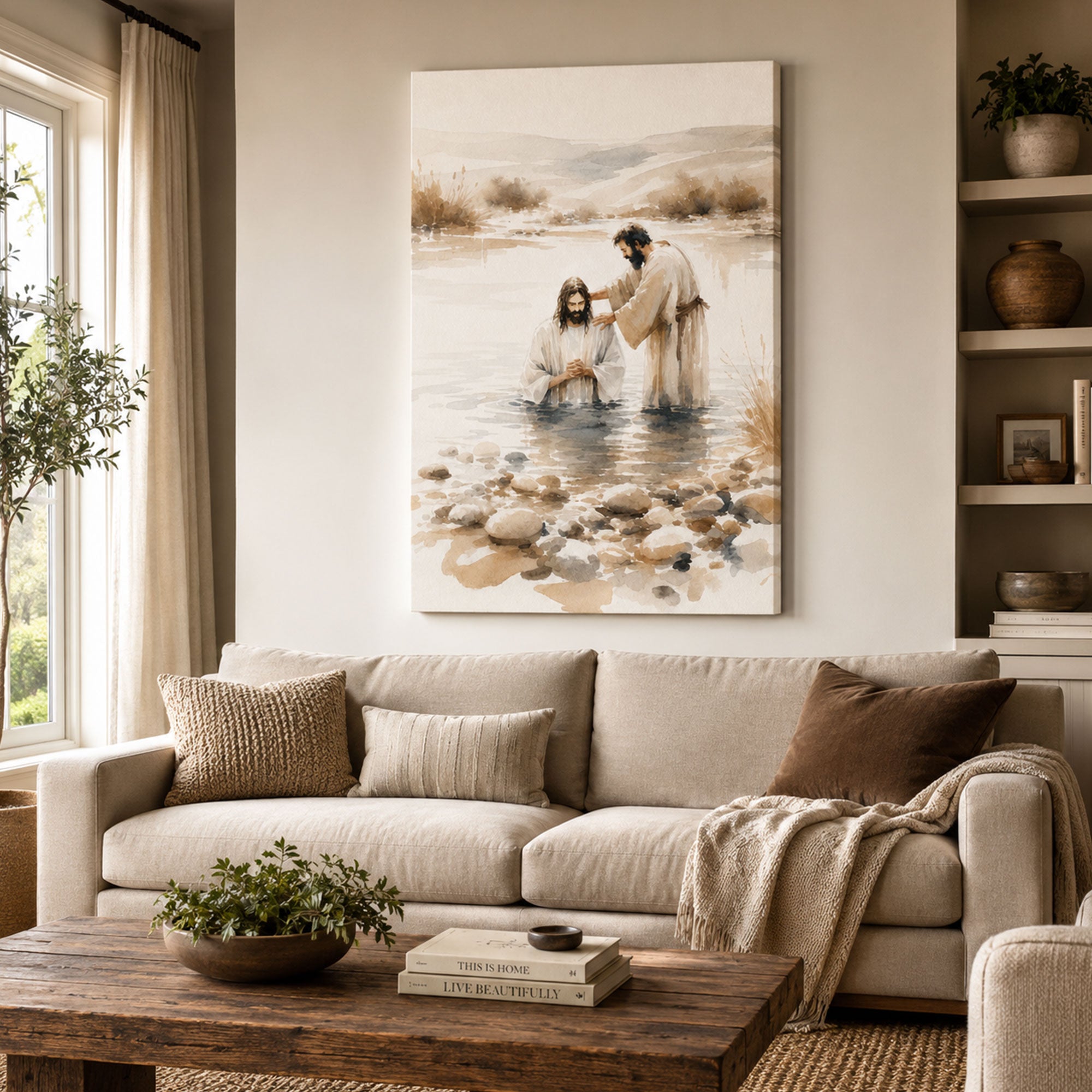 Baptism of Jesus Canvas Print, Catholic Christian Wall Art, Faith Home Decor Gift