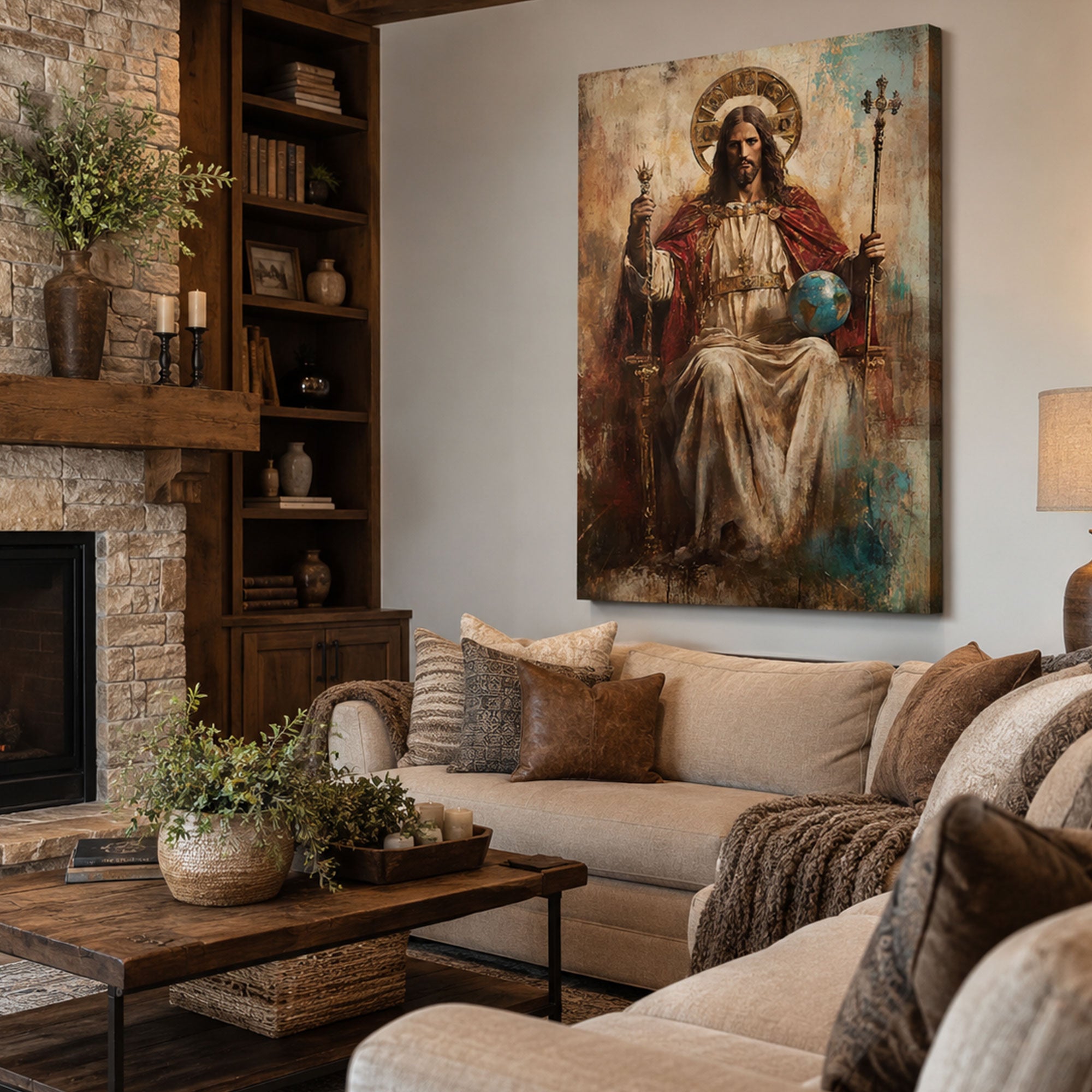 Christ the King Enthroned Redeemer of the World Canvas Print Renaissance Christian Wall Art Regal Religious Decor