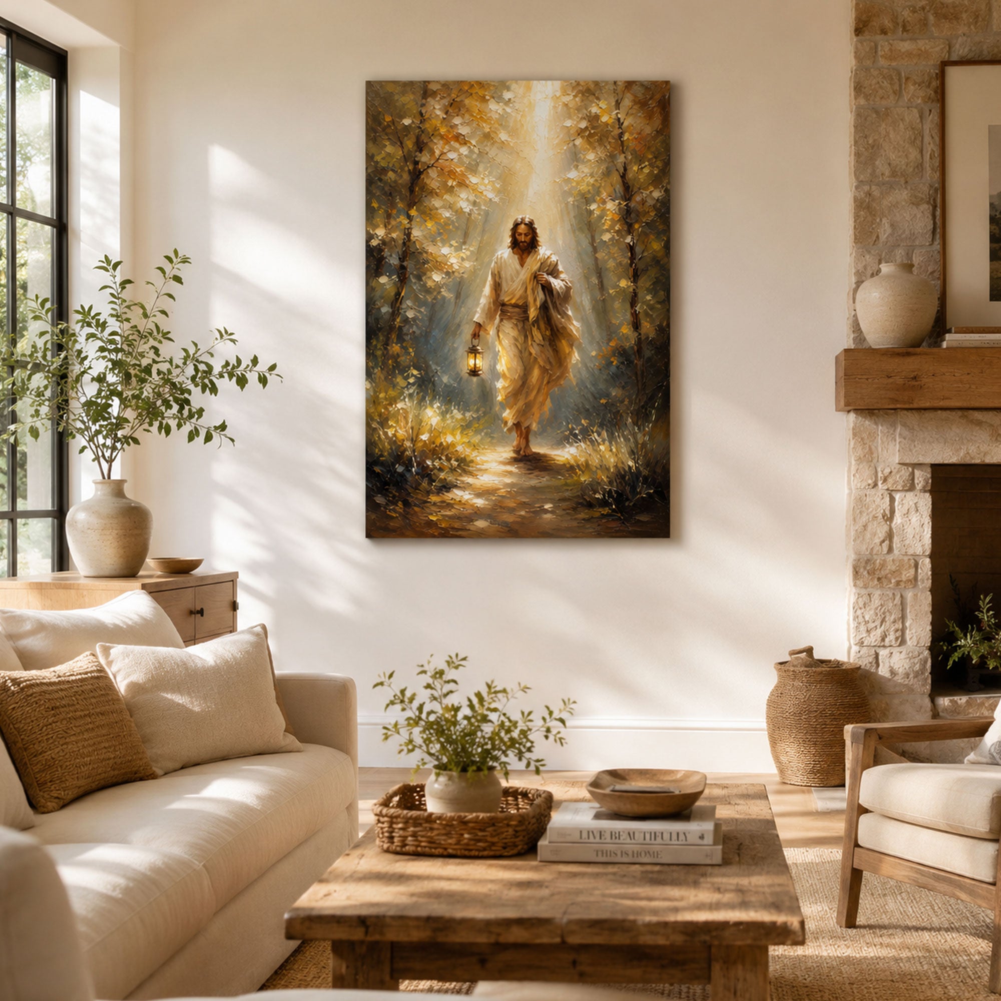 Jesus Lights the Way Canvas Print, John 8:12 Christian Wall Decor, Faith and Guidance Gift
