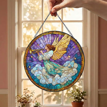 Guardian Angel Stained Glass Suncatcher, Christian Floral Window Hanging Gift
