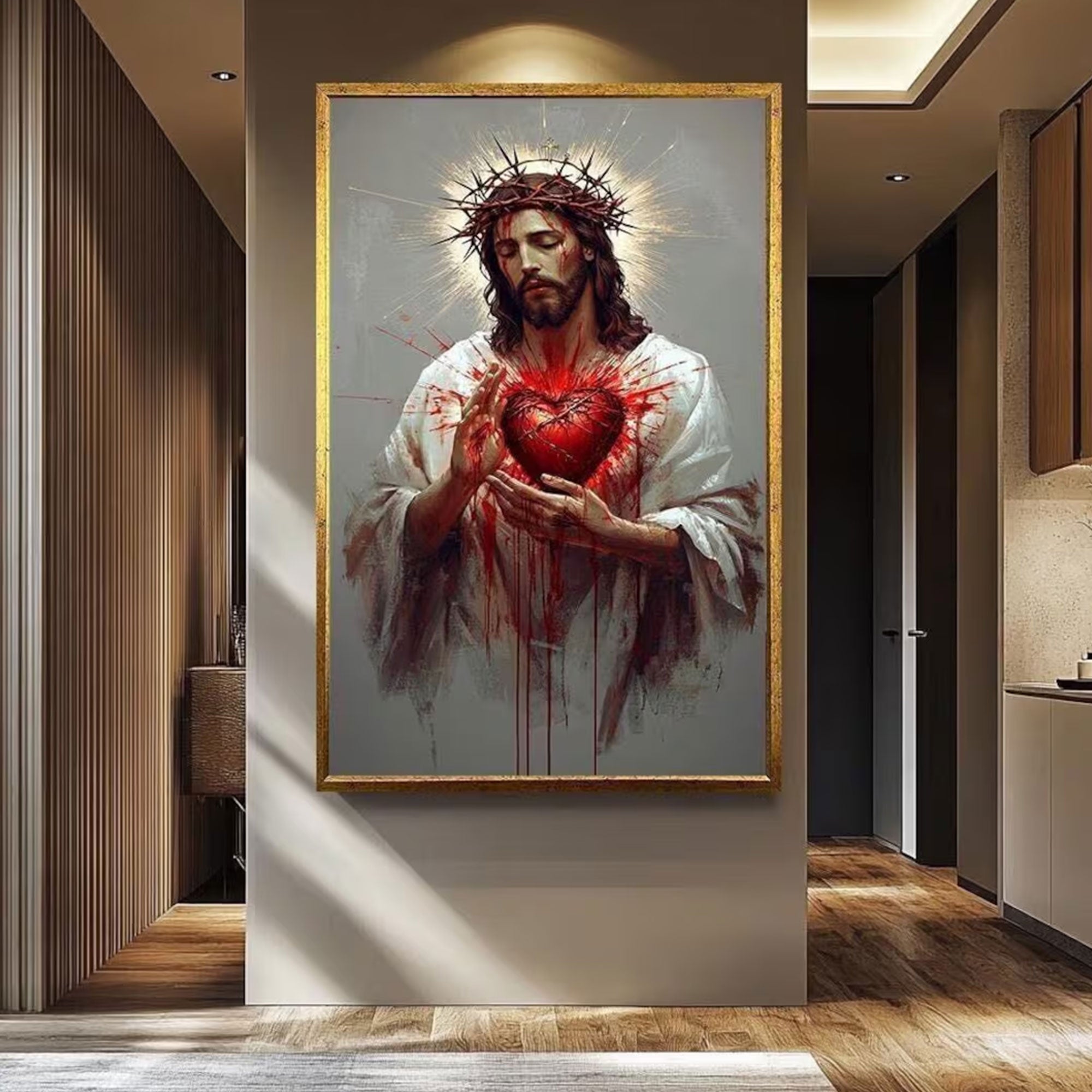 Sacred Heart Jesus Canvas Artwork, Christian Wall Decor, Emotional Religious Home Decoration