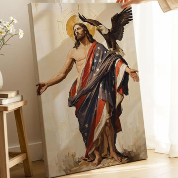250th Anniversary Wall Art: Jesus Eagle American Flag Canvas Christian Decor USA 250 Patriotic Faith Poster 1776 2026