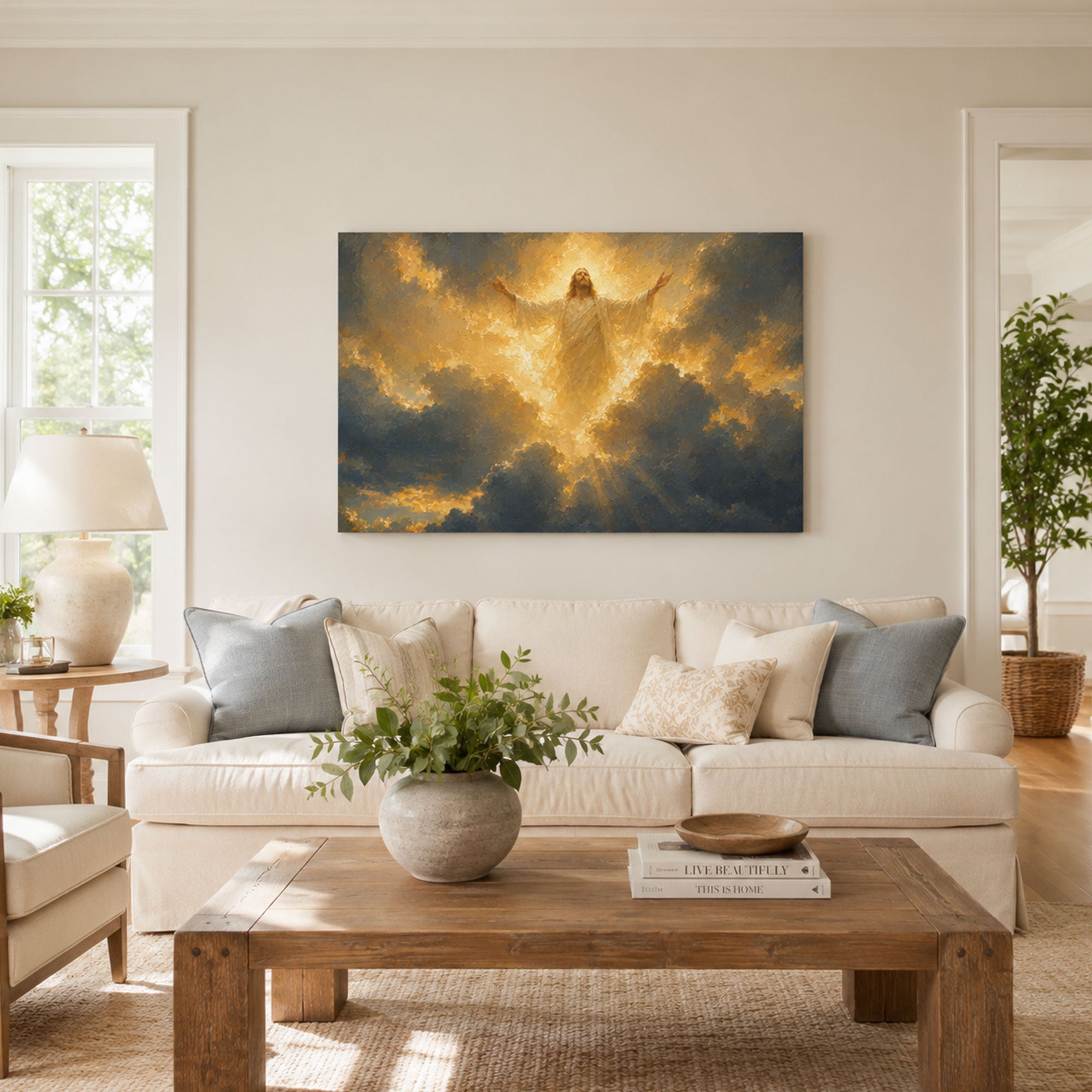 Ascension of Jesus Christ Canvas Print, Acts 1:9 Christian Wall Decor, Heavenly Glory Faith Gift
