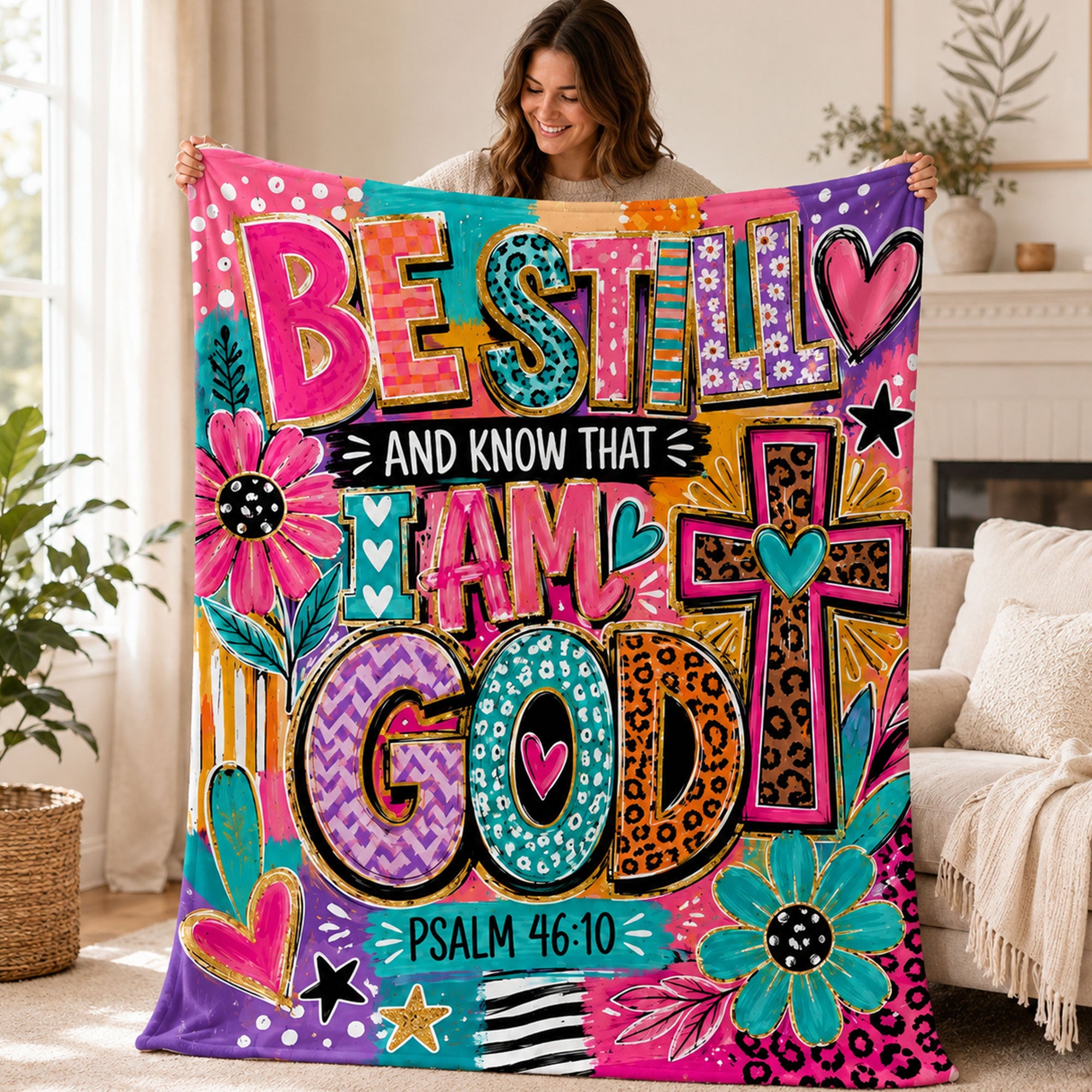 Be Still and Know That I Am God Fleece Blanket, Psalm 46:10 Christian Throw, Faith Gift for Women