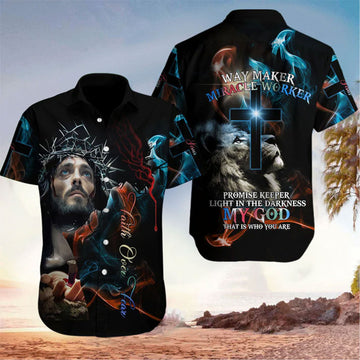 Christian Aloha Shirt Faith Over Fear, Jesus Faith Hawaiian Shirt for Men Women