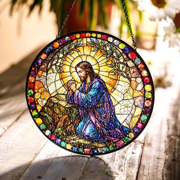 Divine Mercy Jesus Stained Glass Suncatcher, Catholic Window Hanging Decor, Sacred Heart Christian Faith Gift