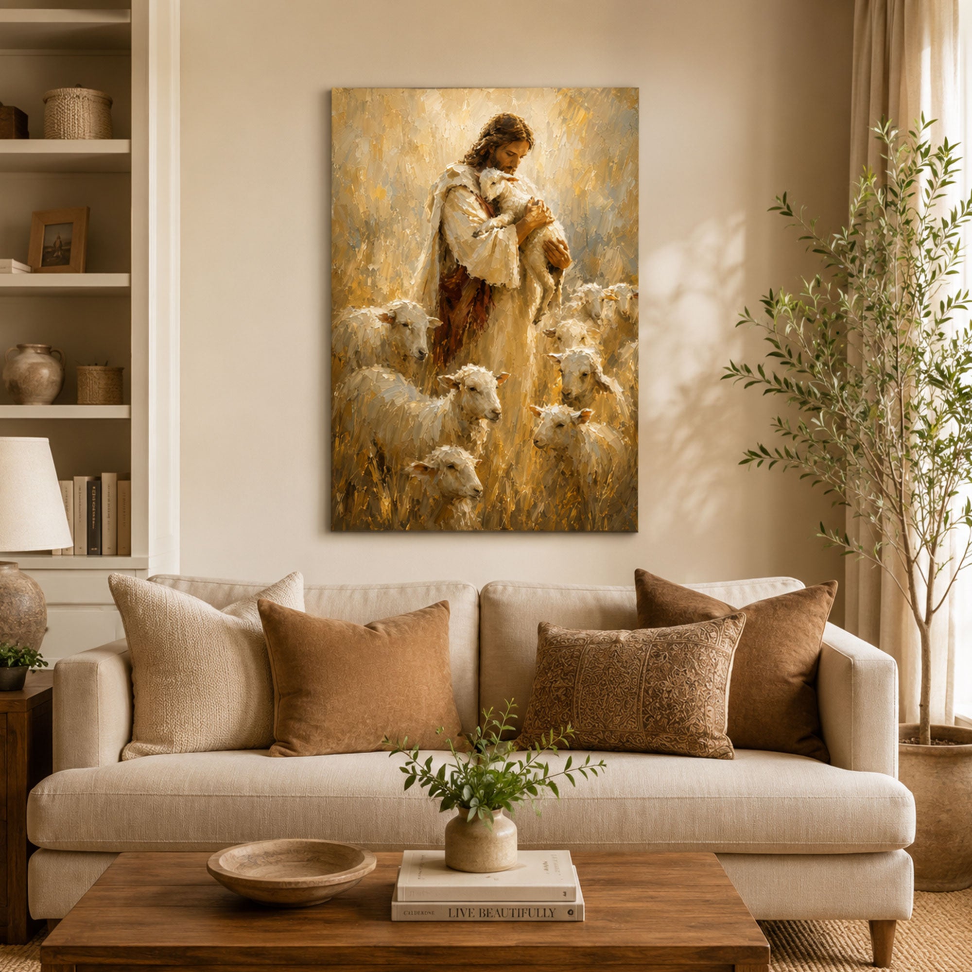 Good Shepherd Jesus Canvas Print, Christian Wall Art for Home Decor