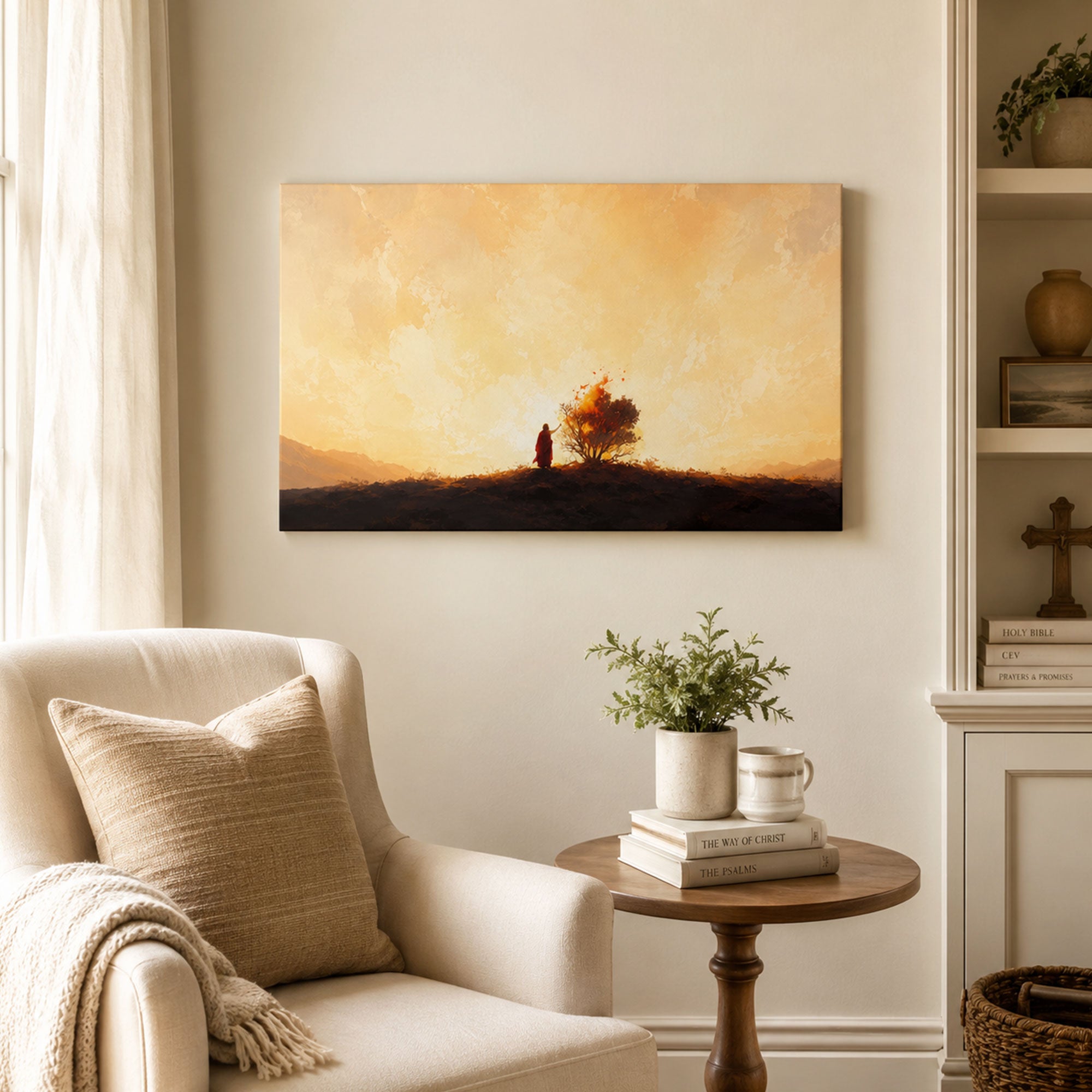 Moses at the Burning Bush Canvas Print, Exodus 3 Christian Decor