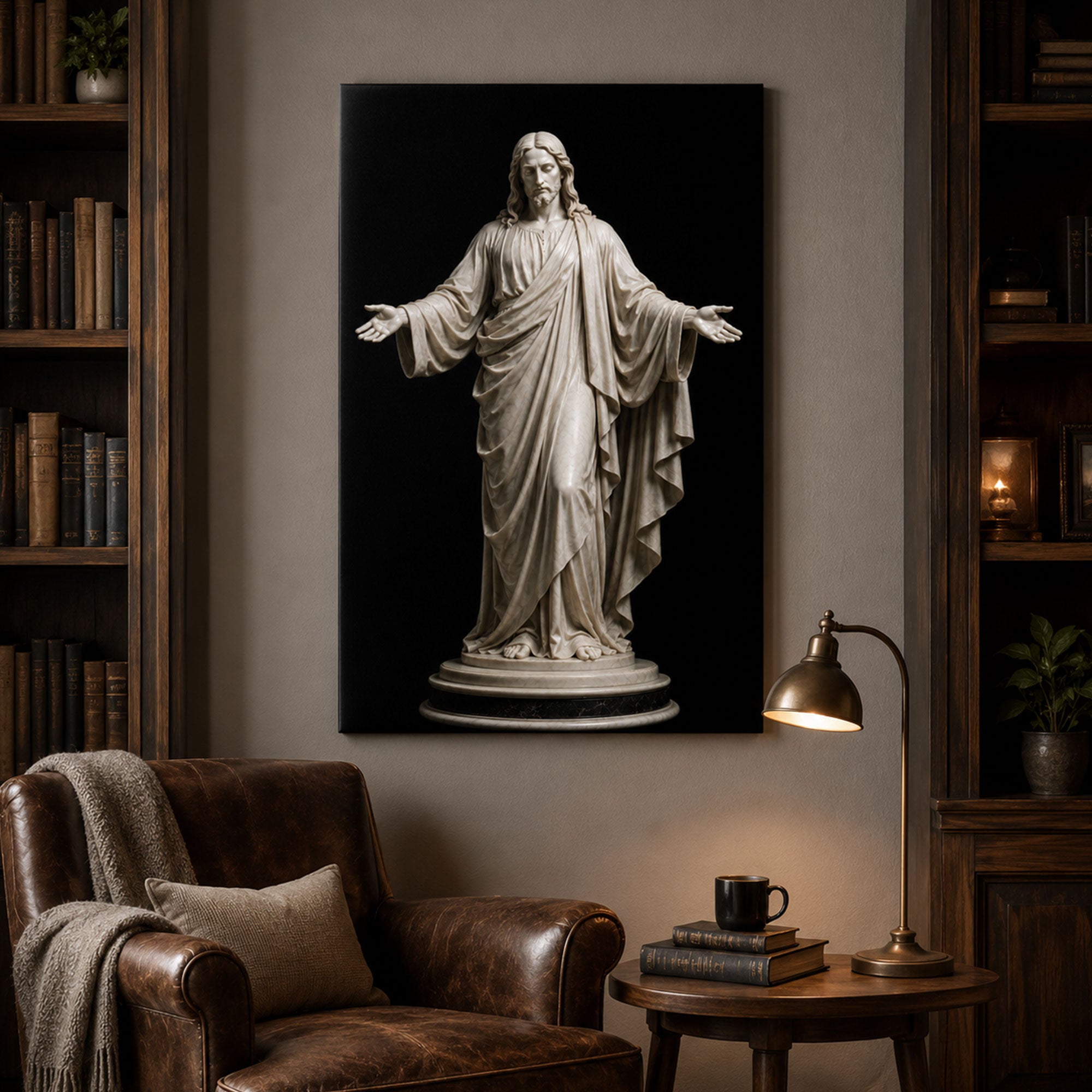 Jesus Open Arms Statue Canvas Print, Catholic Christian Wall Art, Faith Home Decor Gift