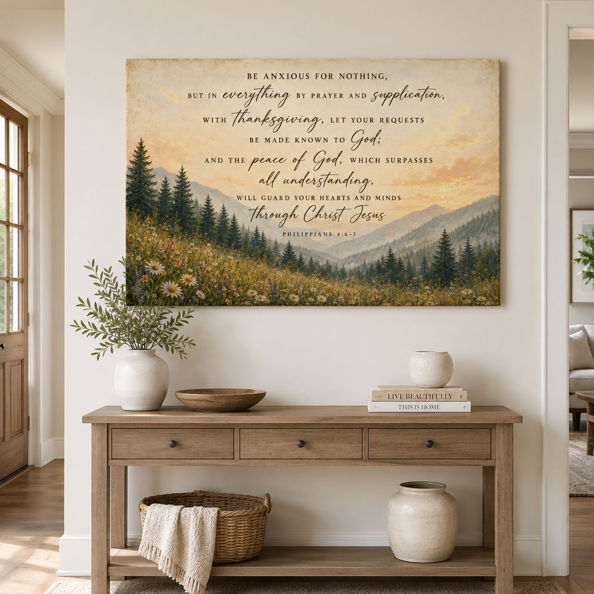 Philippians 4:6-7 Canvas Print, Be Anxious for Nothing Christian Scripture Wall Art, Peace of God Home Decor Gift