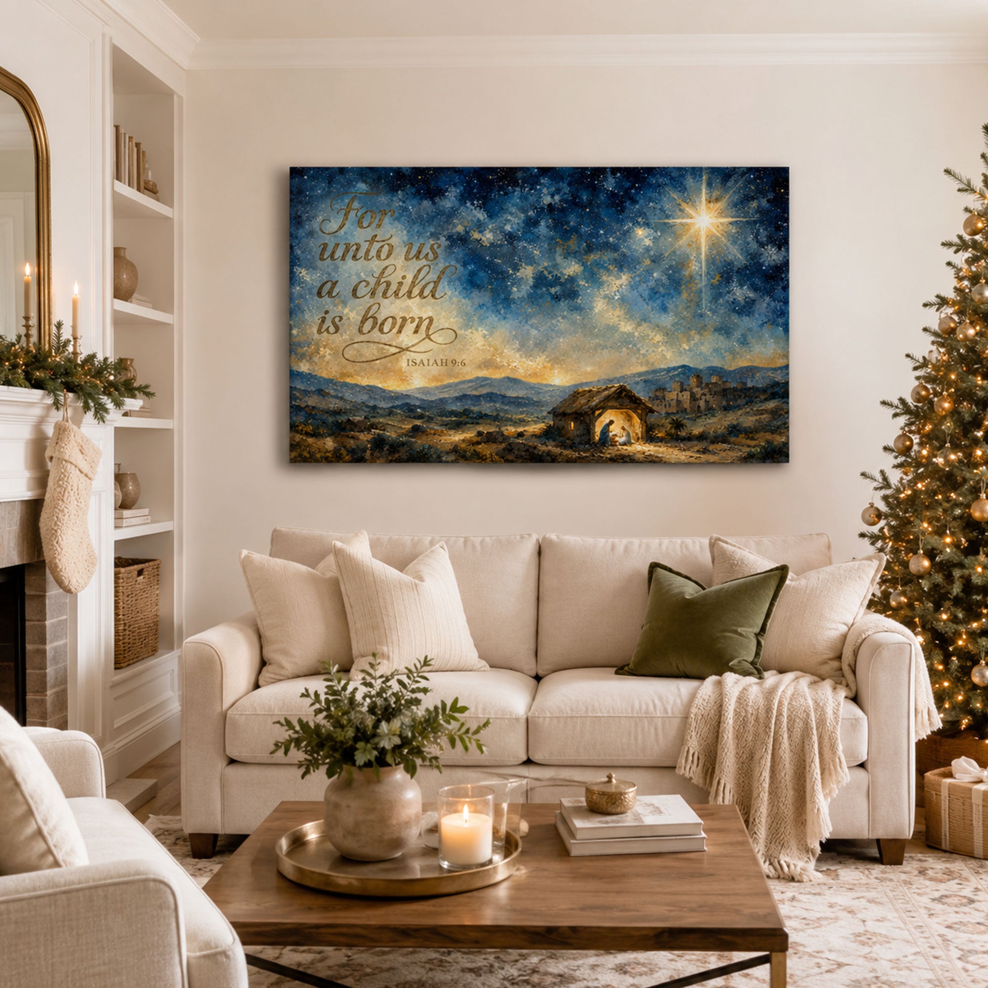 For Unto Us a Child Is Born Canvas Print, Isaiah 9:6 Nativity Decor
