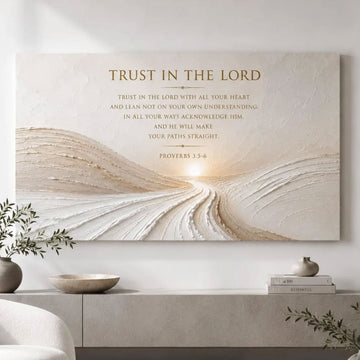 Trust In The Lord Canvas Print, Christian Bible Verse Wall Art, Neutral Minimalist Faith Home Decor