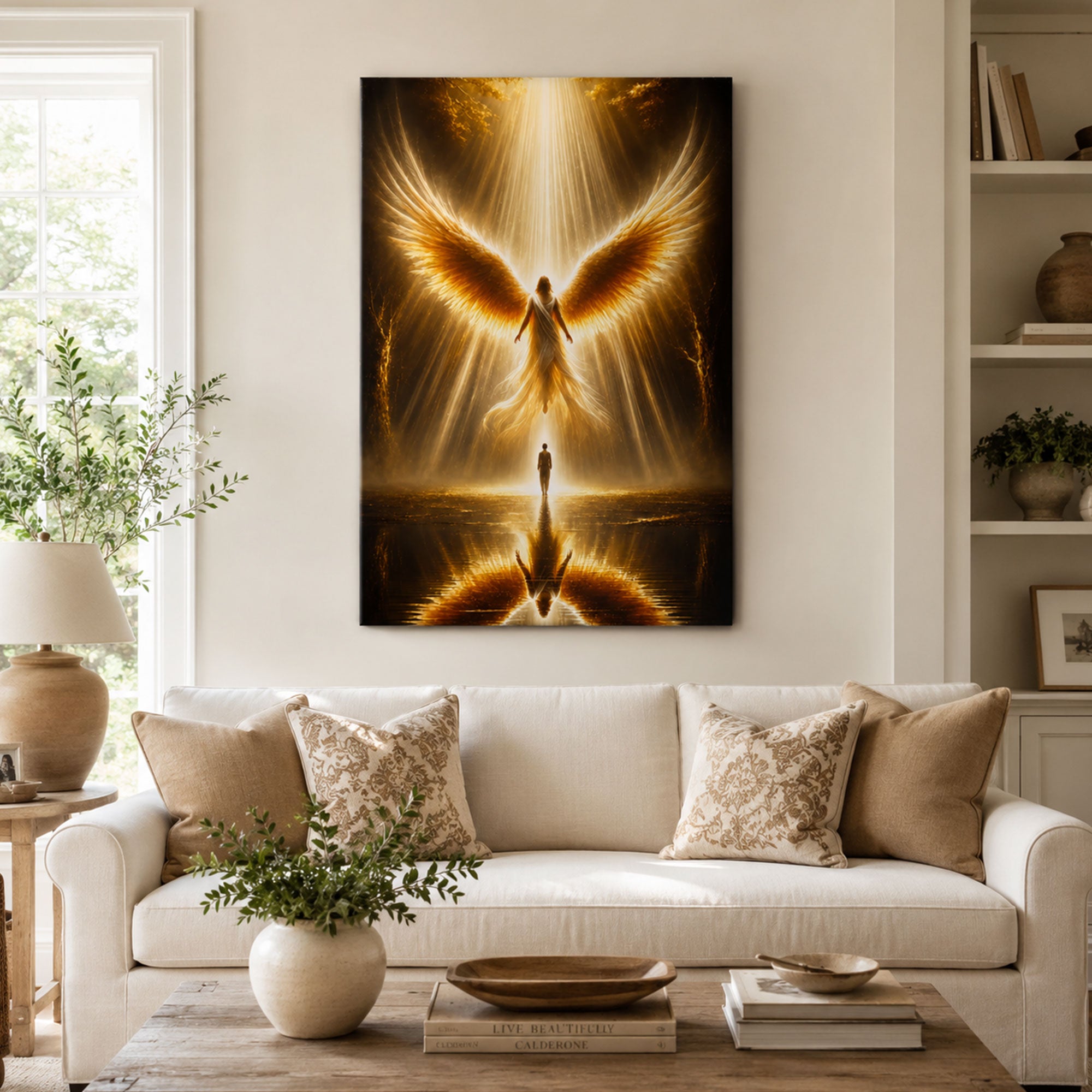 Guardian Angel of Light Canvas Print, Christian Angel Wall Art, Divine Protection Home Decor Gift
