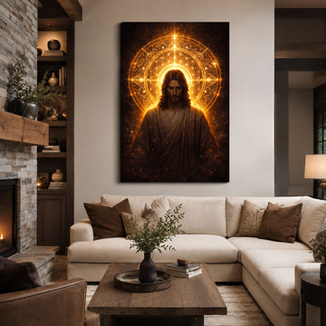 Radiant Jesus Christ Canvas Print Golden Sacred Light Christian Wall Art Spiritual Faith Home Decor