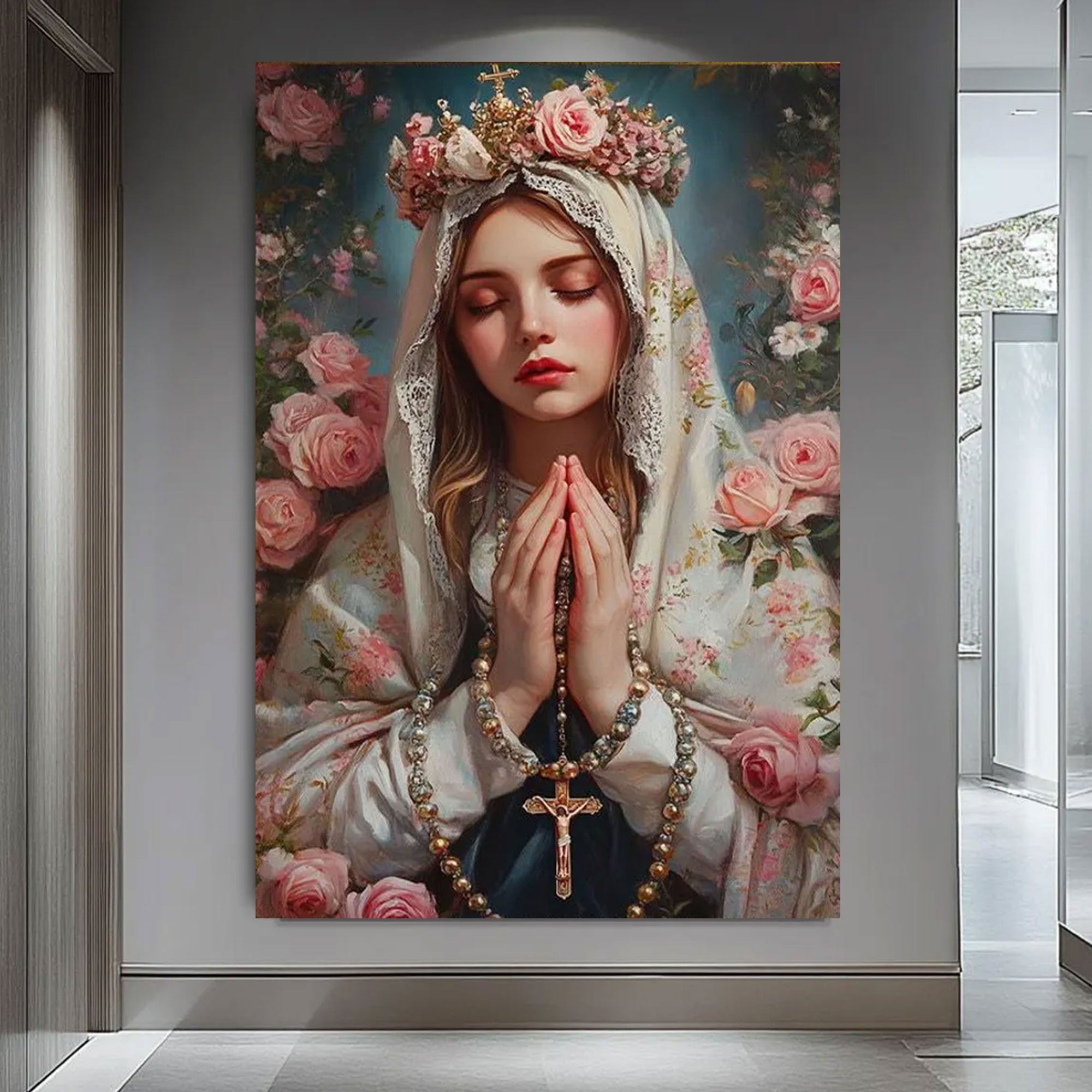 Virgin Mary Canvas Wall Art, Christian Religious Print, Sacred Serene Home Decor
