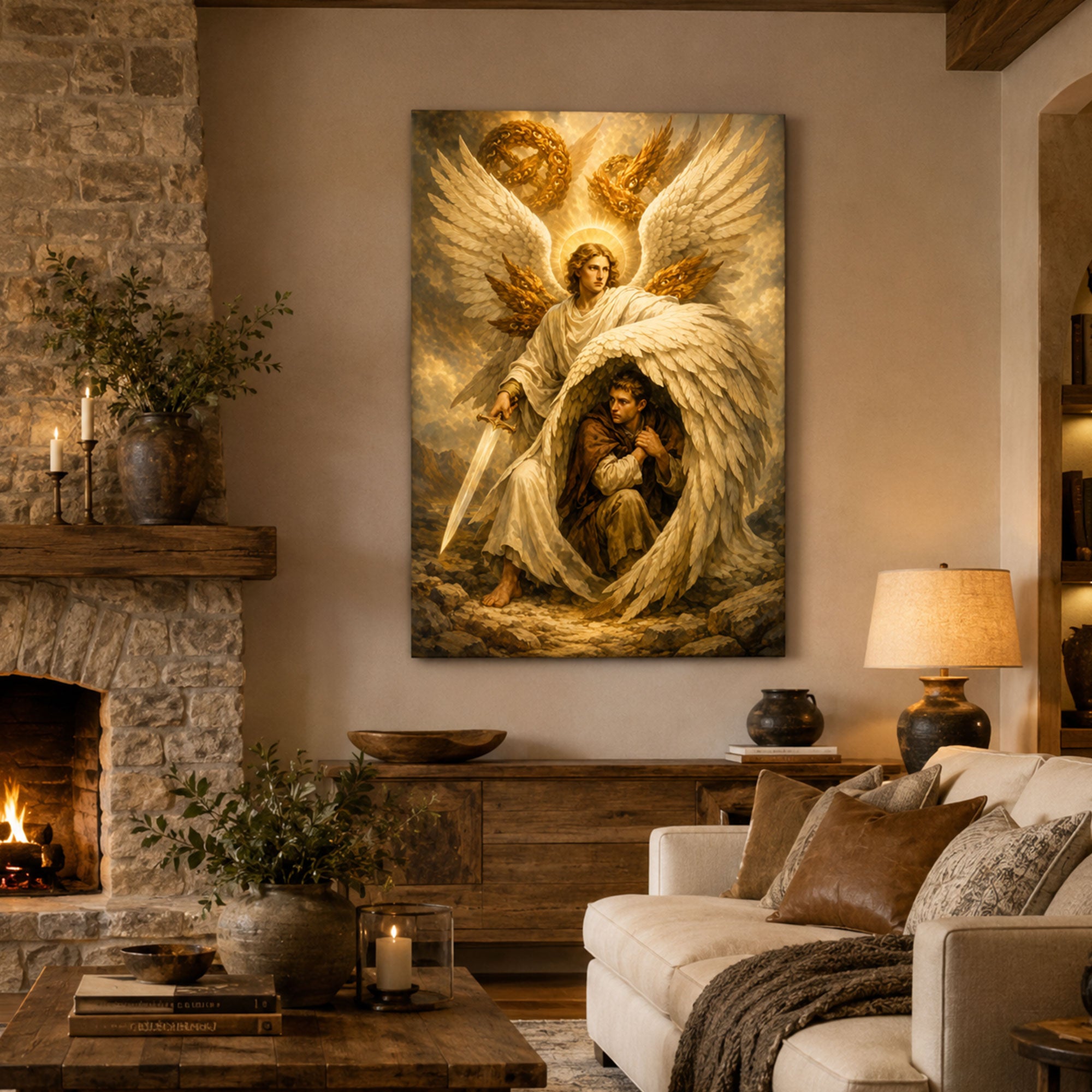 Guardian Angel Protection Canvas Print, Christian Angel Wall Art, Faith Home Decor Gift