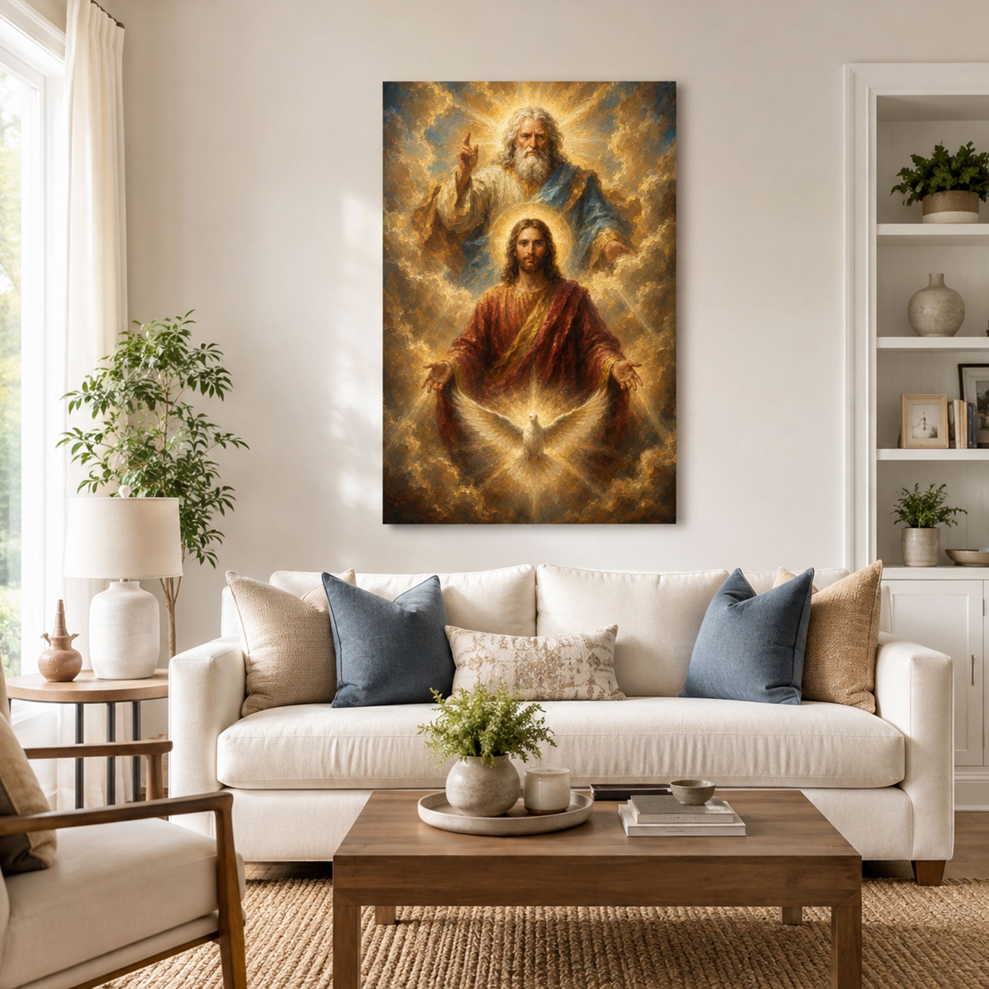 Holy Trinity Canvas Print, Father Son and Holy Spirit, Catholic Christian Wall Decor, Faith Gift