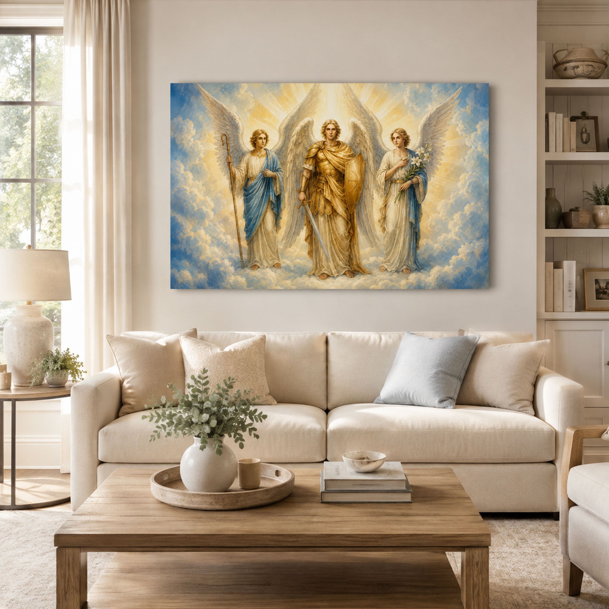 Saint Michael, Gabriel & Raphael Canvas Print, Three Archangels Catholic Wall Decor, Faith Gift