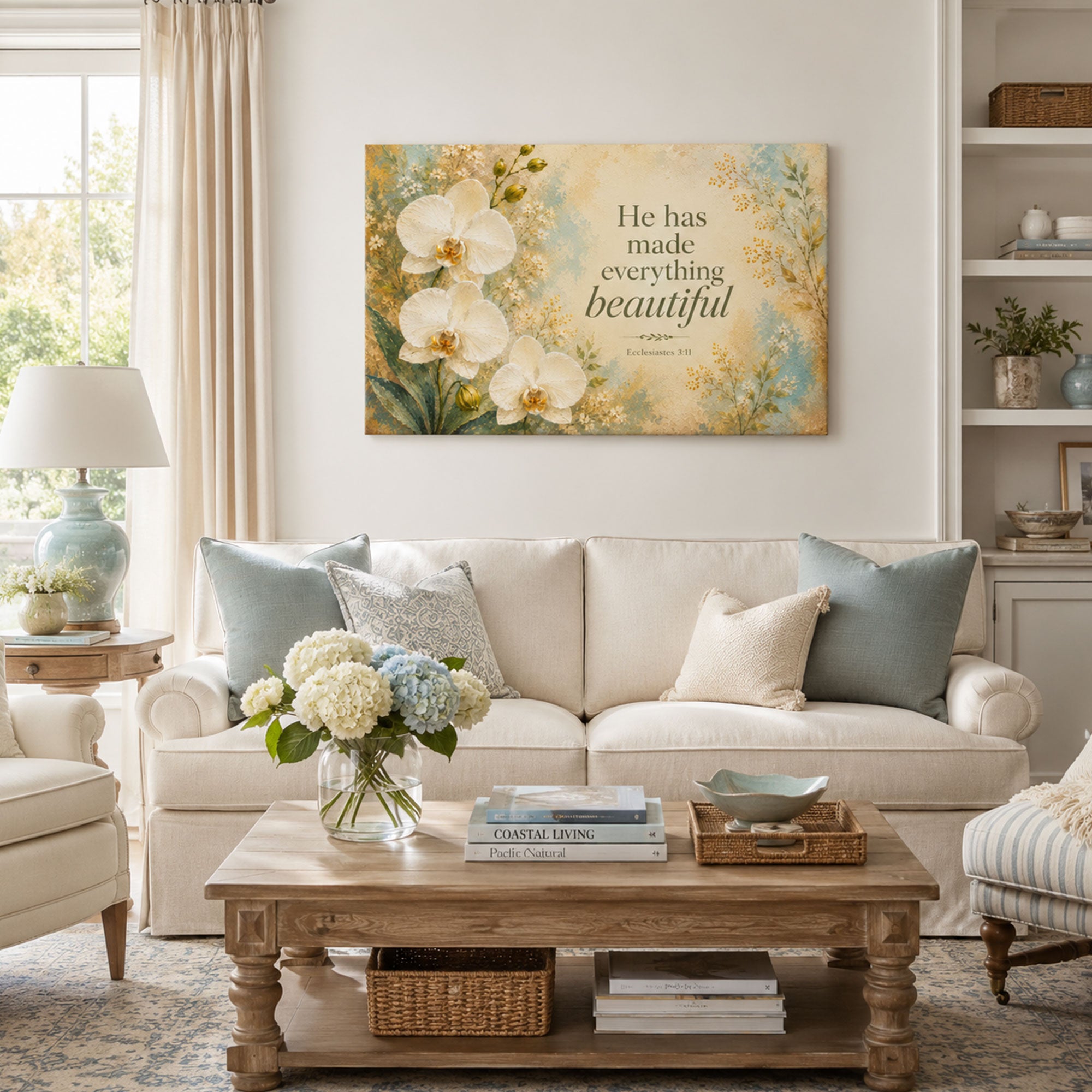 He Has Made Everything Beautiful Canvas Print, Floral Bible Verse Christian Decor