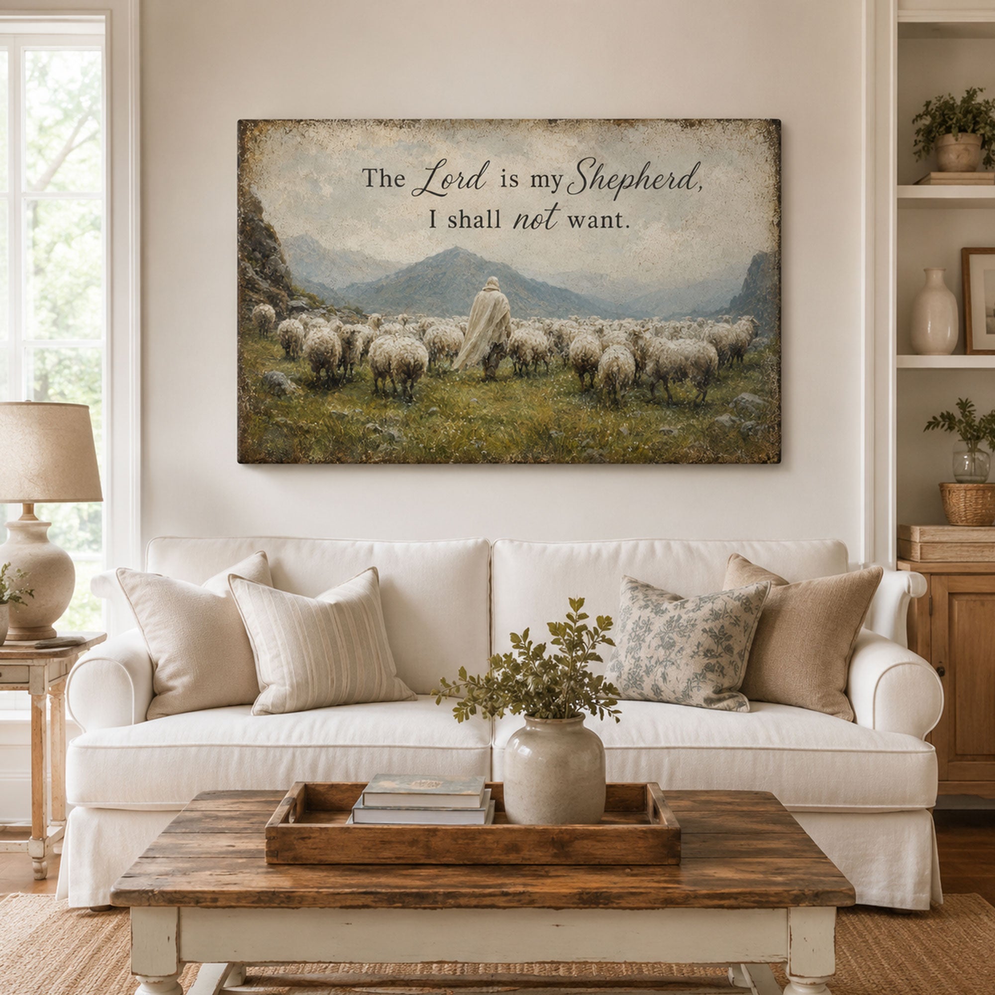Psalm 23:1 Good Shepherd Canvas Print, Christian Home Decor