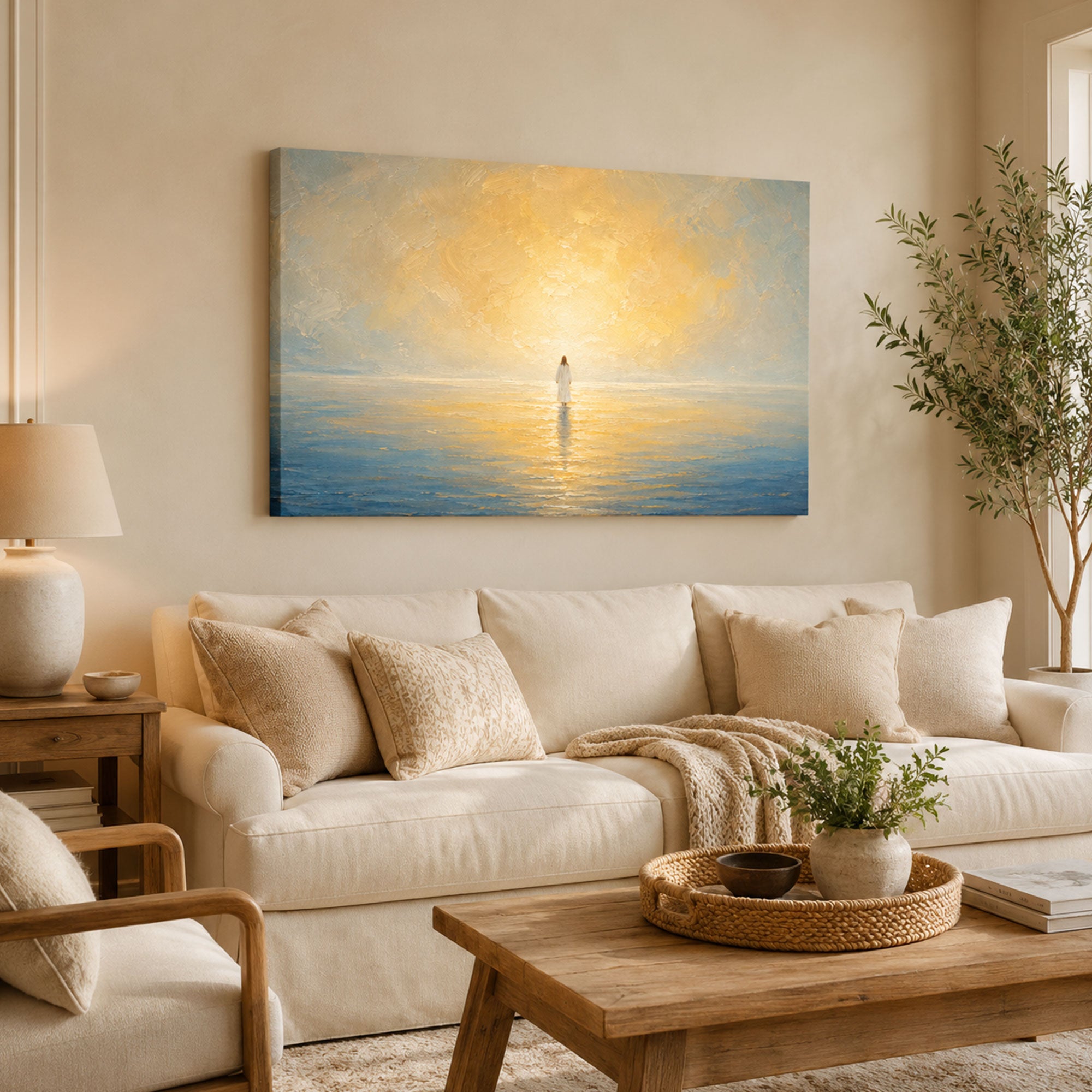 Jesus Standing on the Sea Canvas Print, Peaceful Christian Home Decor