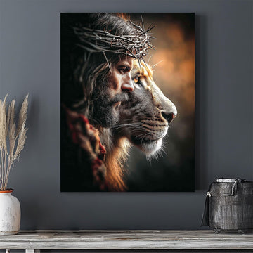 Jesus Lion of Judah Canvas Wall Art, Christian Faith Painting, Religious Home Decor