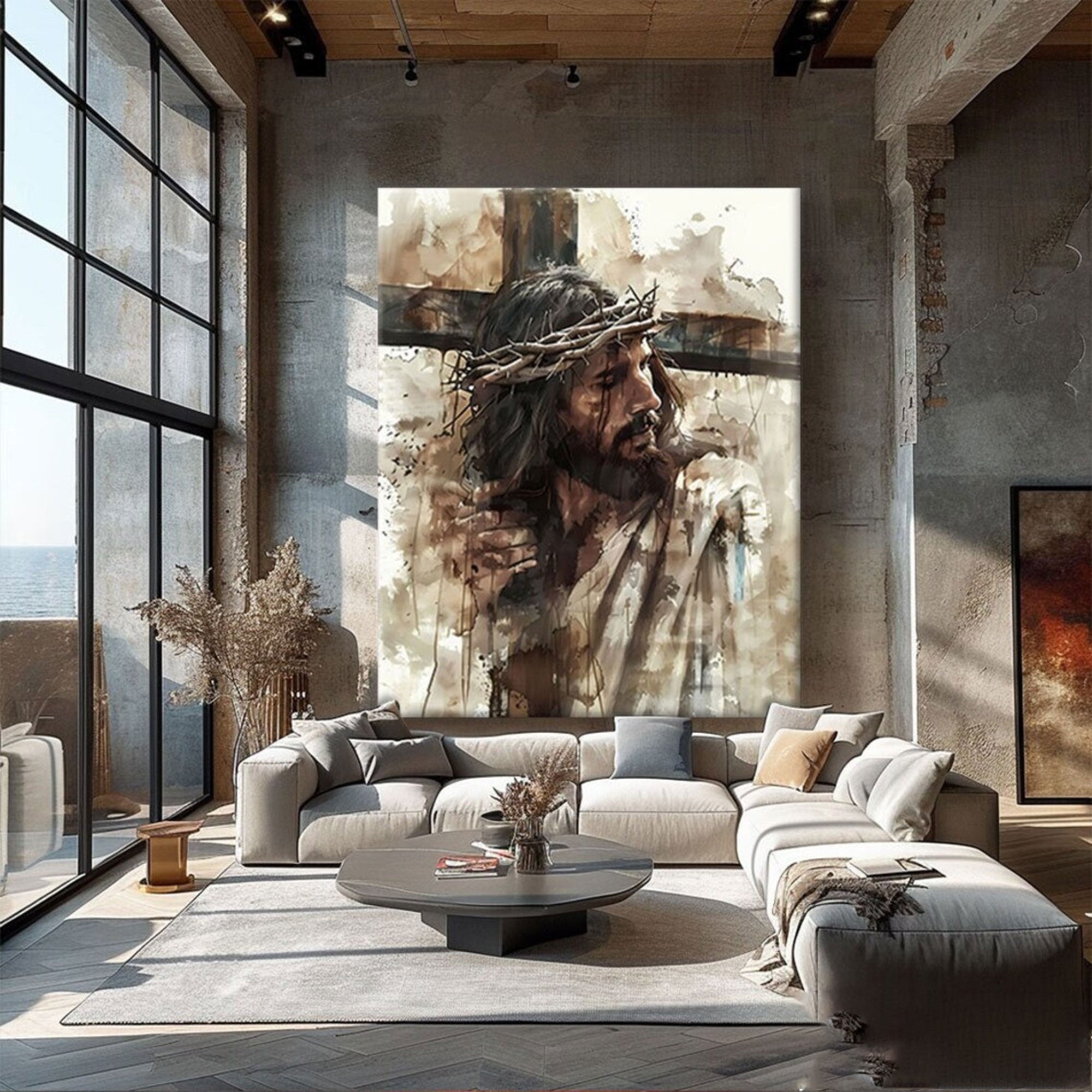 Jesus Portrait Canvas, Dramatic Christian Wall Art, Religious Home Decor