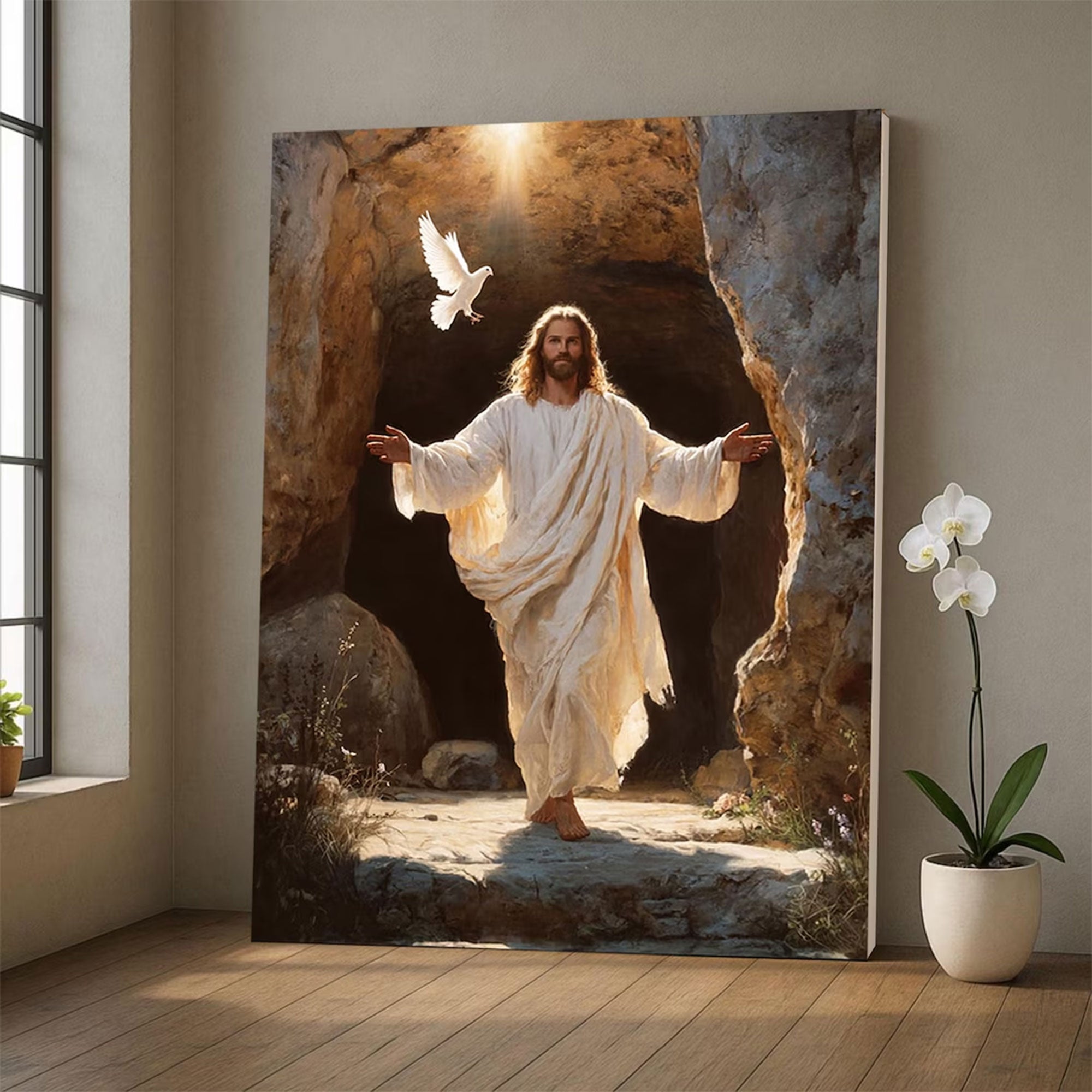 Peaceful Jesus Resurrection Wall Art, Christian Canvas Print, Faith Home Decor