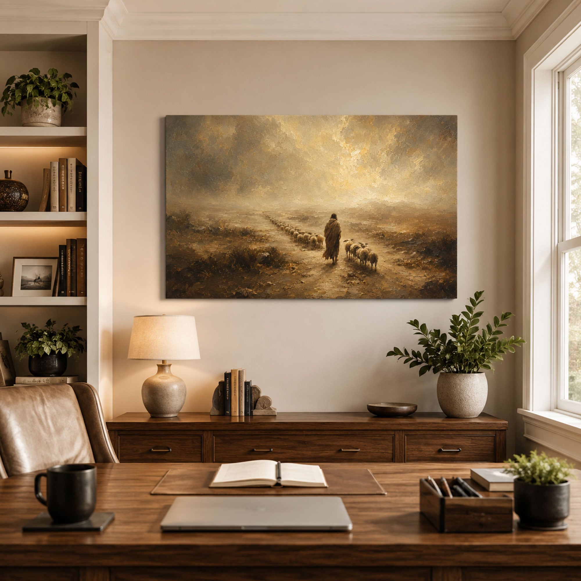 Good Shepherd Leading the Flock Home Canvas Print, Christian Home Decor