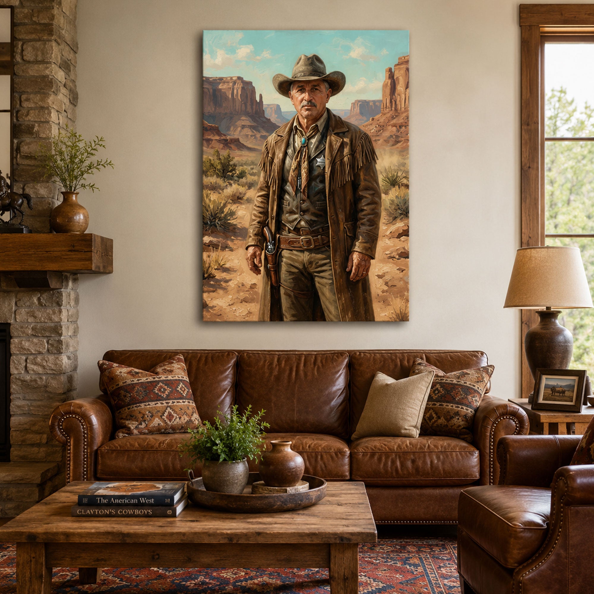 Custom Face For Dad Cowboy Canvas, Personalized Western Portrait, Funny Father’s Day Gift