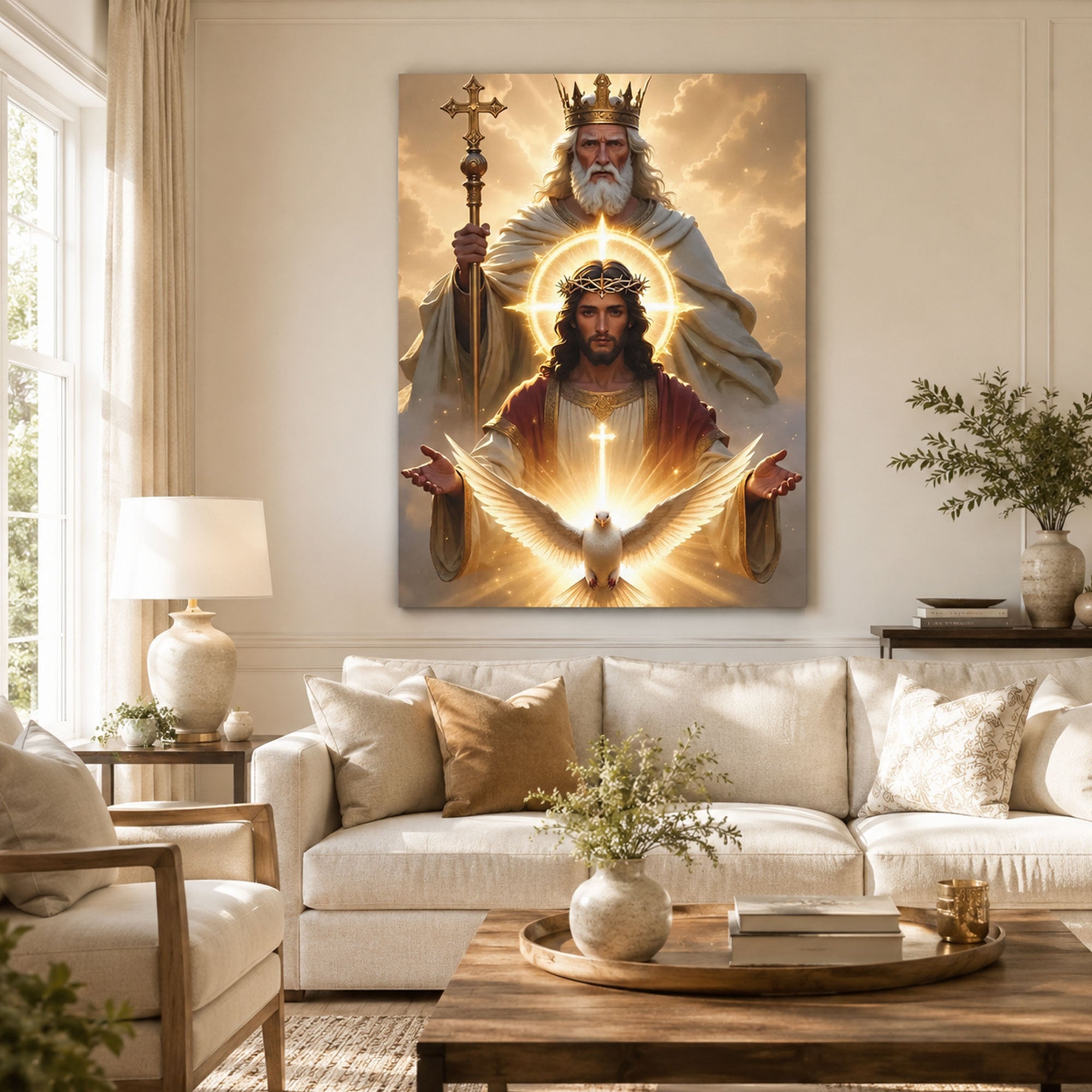 Holy Trinity Canvas Print, Christian Wall Art, God the Father Son and Holy Spirit Decor, Faith Home Decor