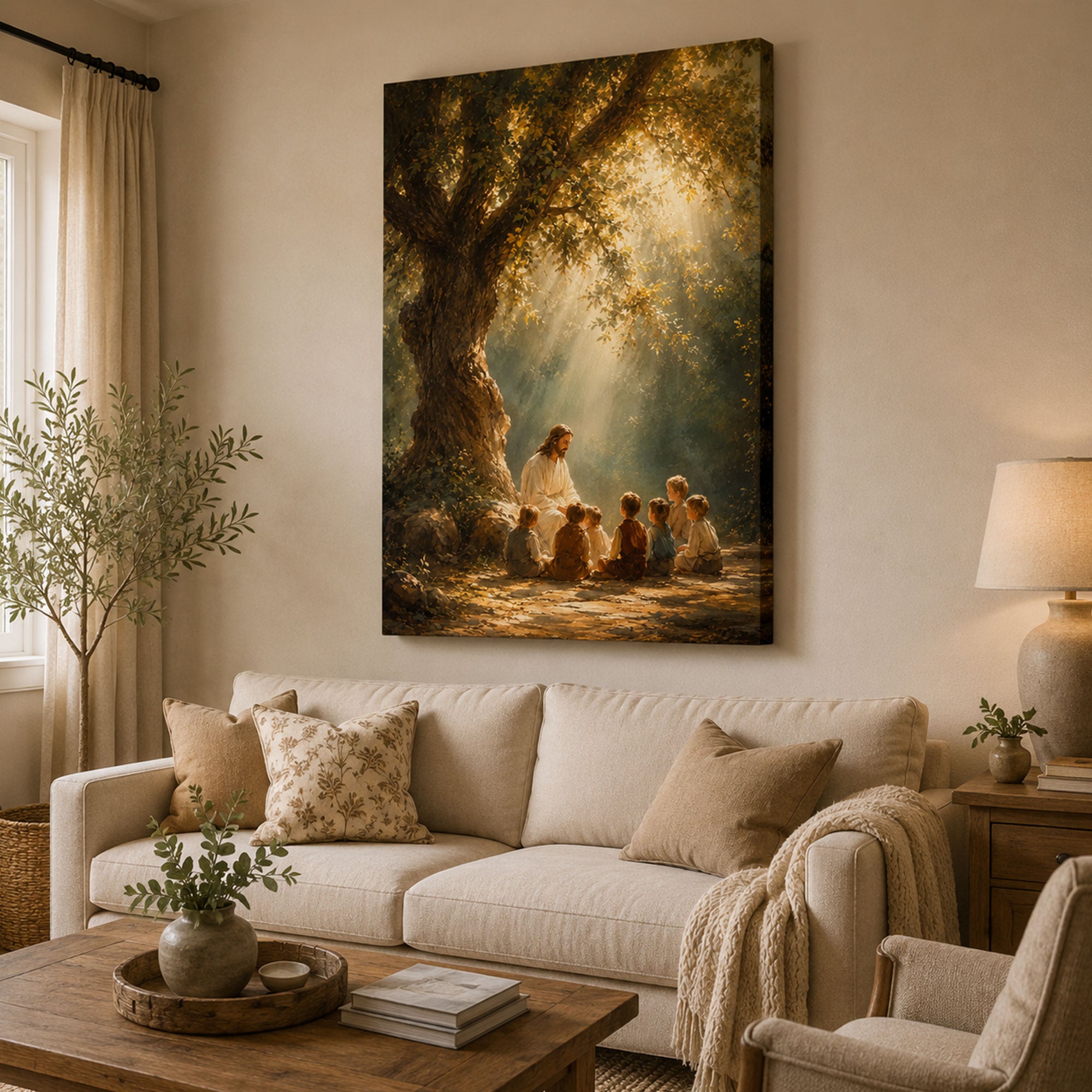 Jesus Blessing Children Canvas Print, Christian Wall Art, Kids Room Faith Home Decor