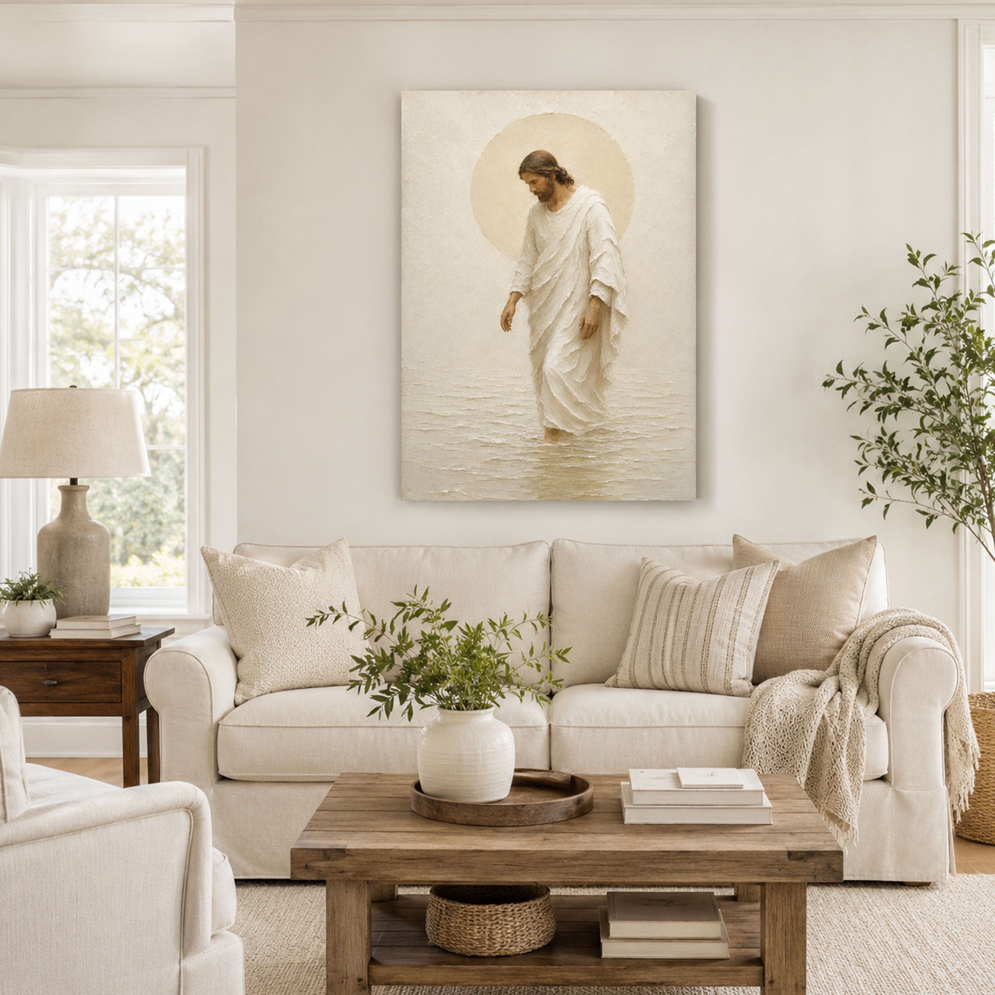 Minimalist Jesus Walking on Water Canvas Print, Christian Home Decor