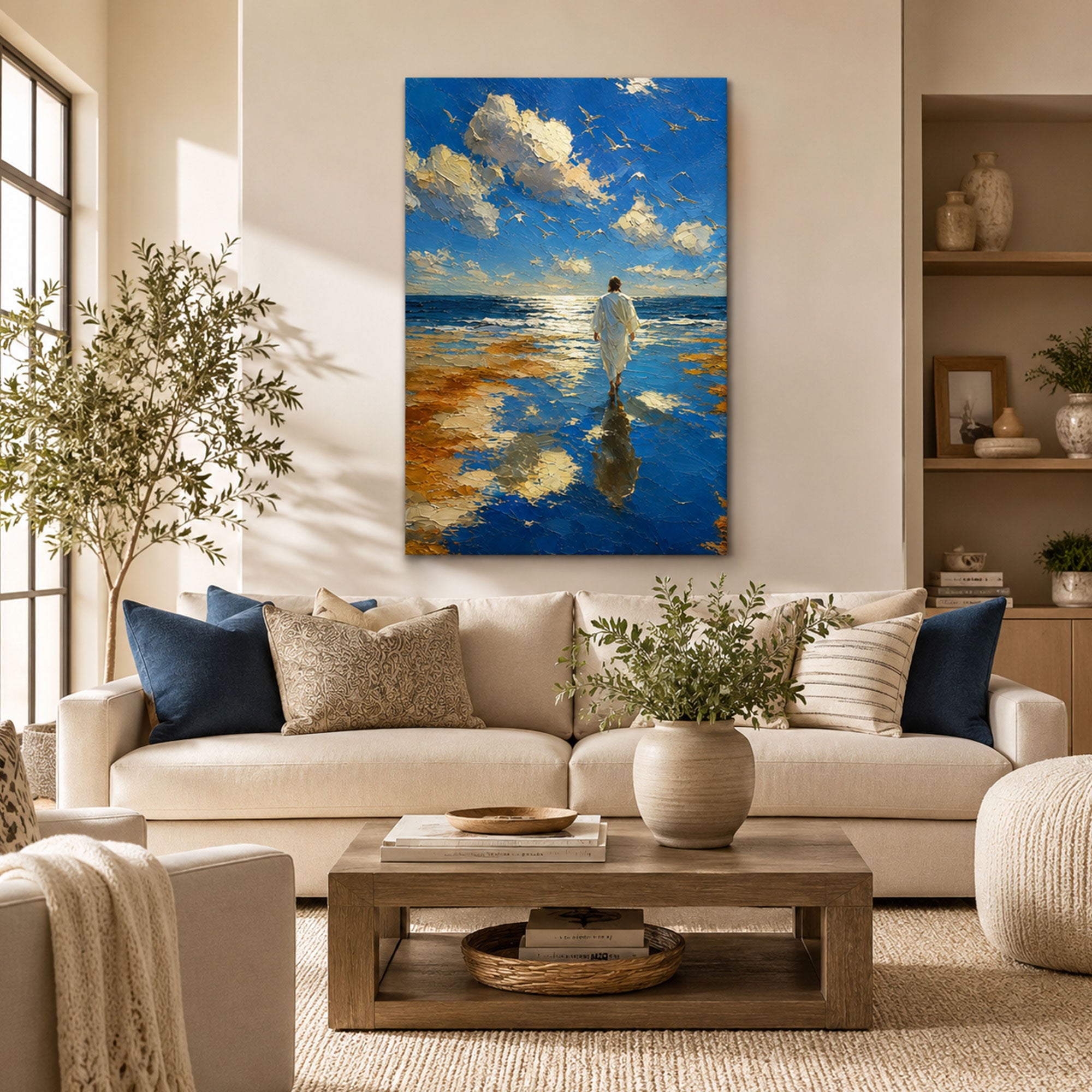 Jesus Walking on Water Canvas Print, Matthew 14:25 Christian Wall Decor, Walk by Faith Gift